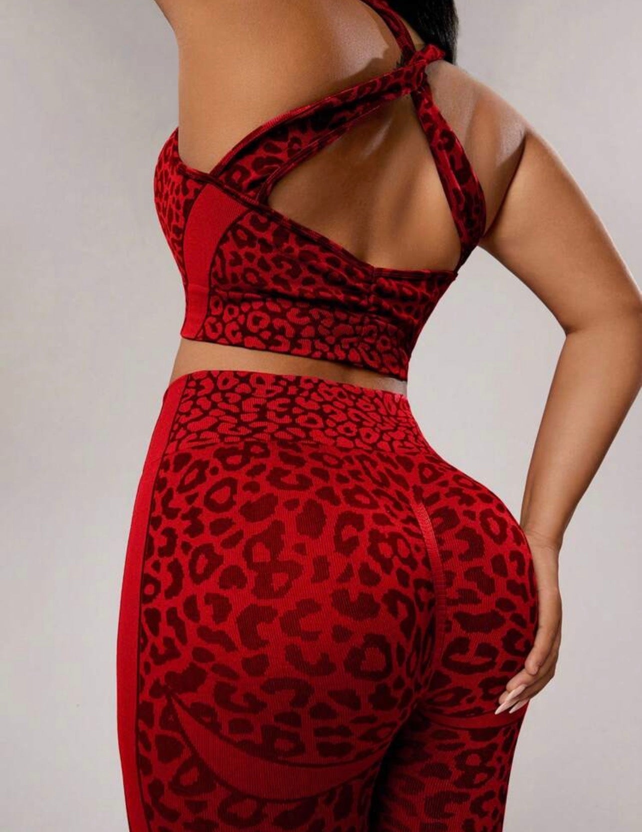 Women’s Plus Size Leopard Jacquard Camisole & Leggings Two-Piece Sports Set