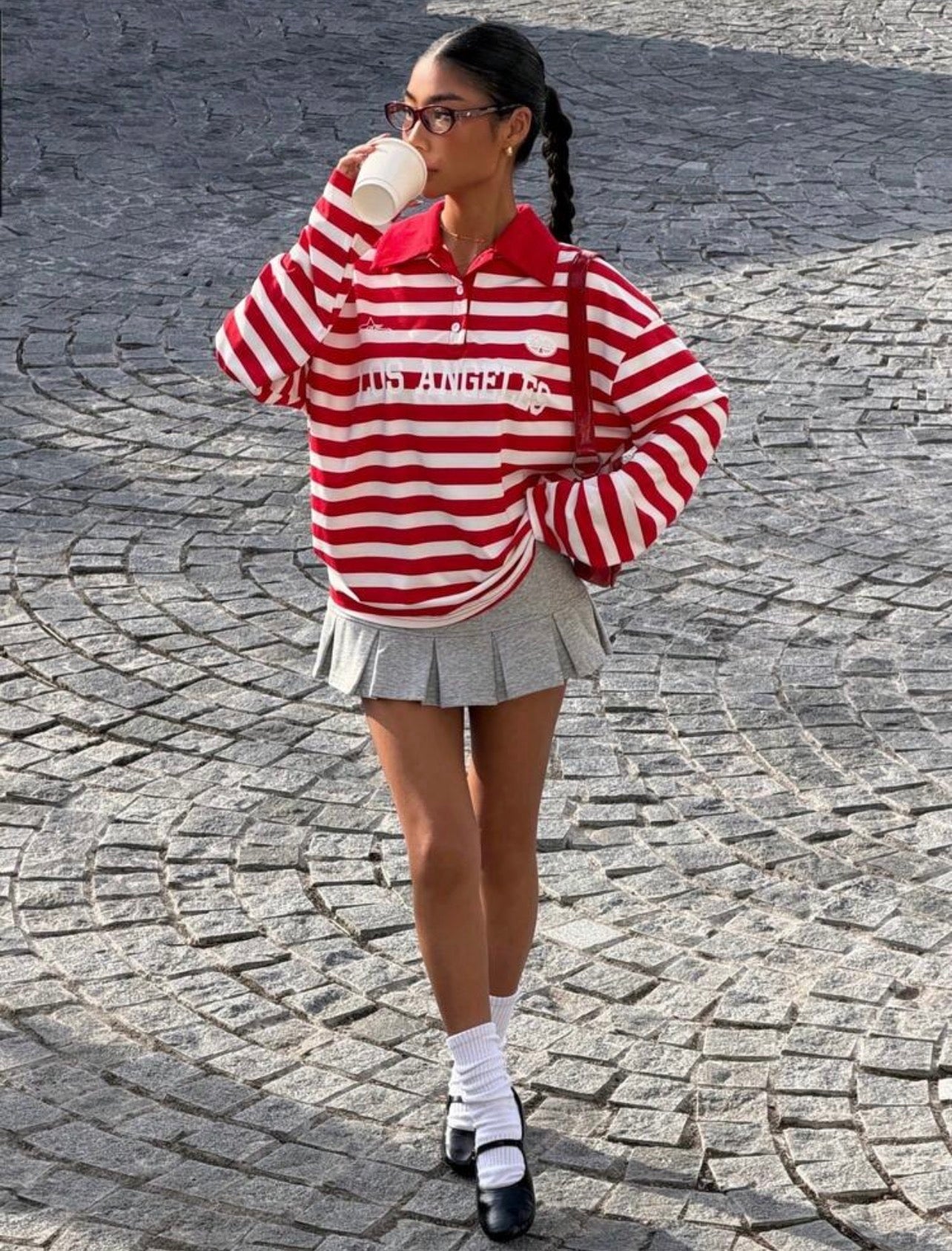 Women’s Red Striped Letter Print Long Sleeve T-Shirt – Casual Streetwear Top
