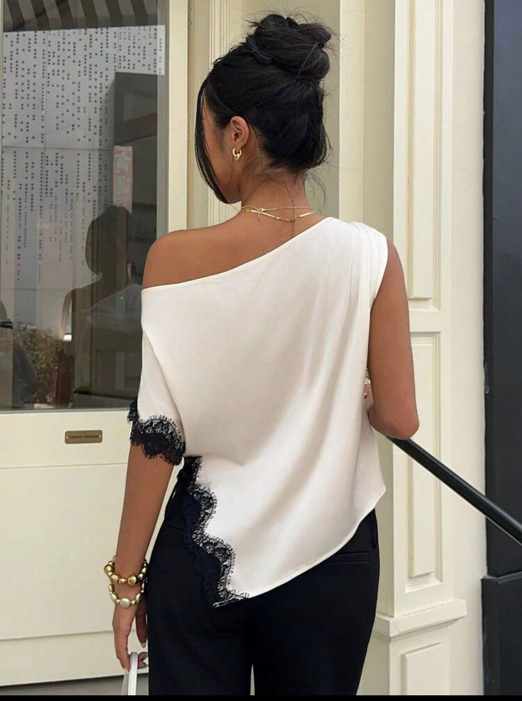 Elegant Satin Lace-Trim One-Shoulder Sleeveless Blouse for Women