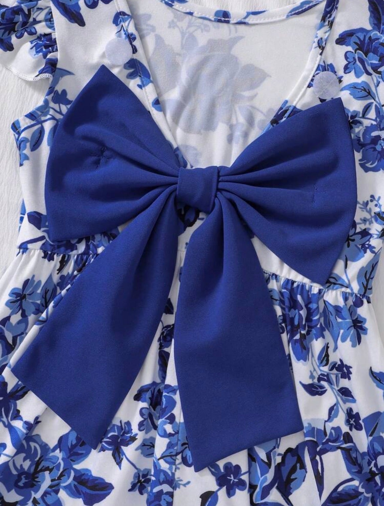 Toddler Girls Floral Waist Tie Back Bow A-Line Midi Dress for Summer Vacation.