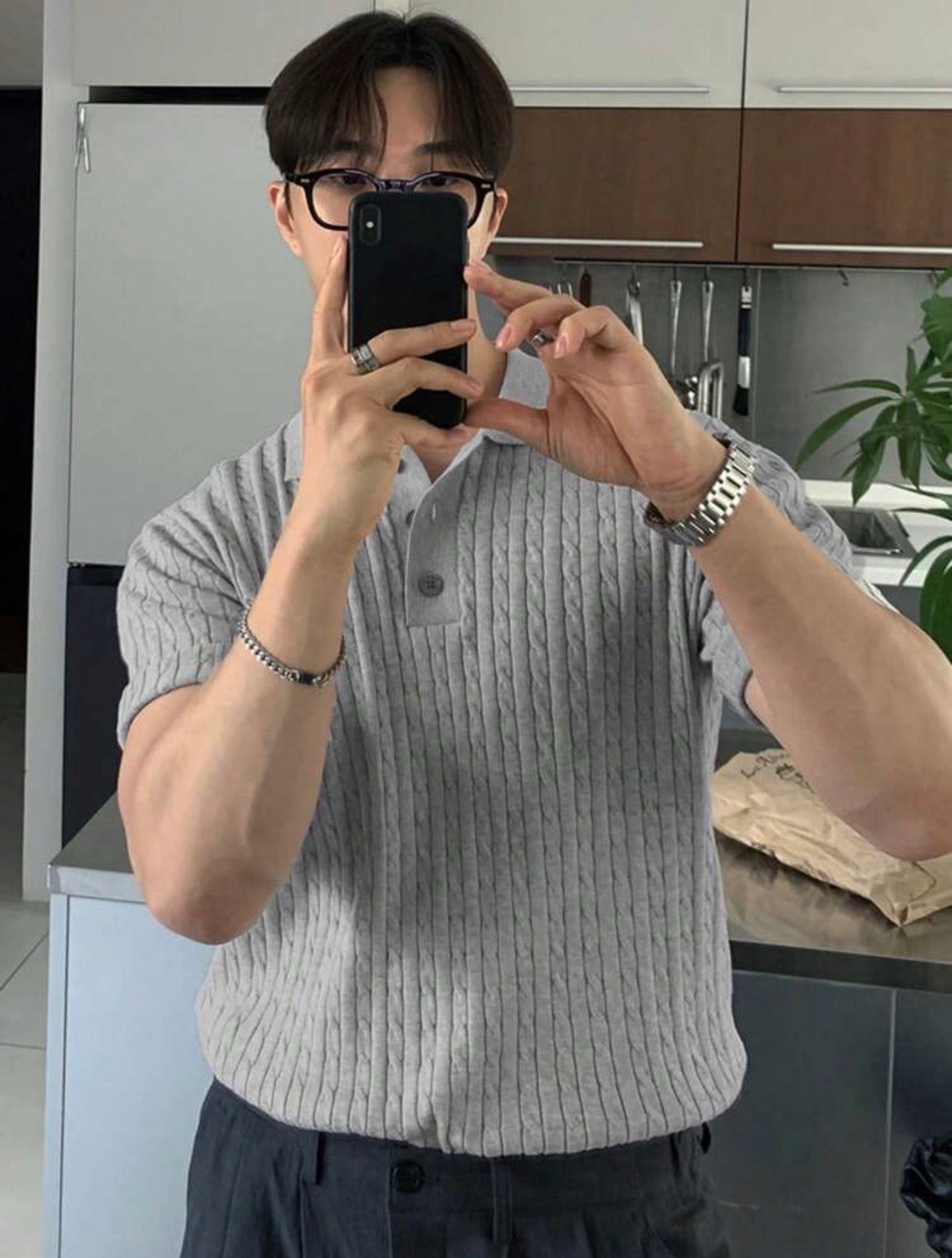 Men’s Solid Polo Neck Knit Top – Casual Short Sleeve Summer Shirt