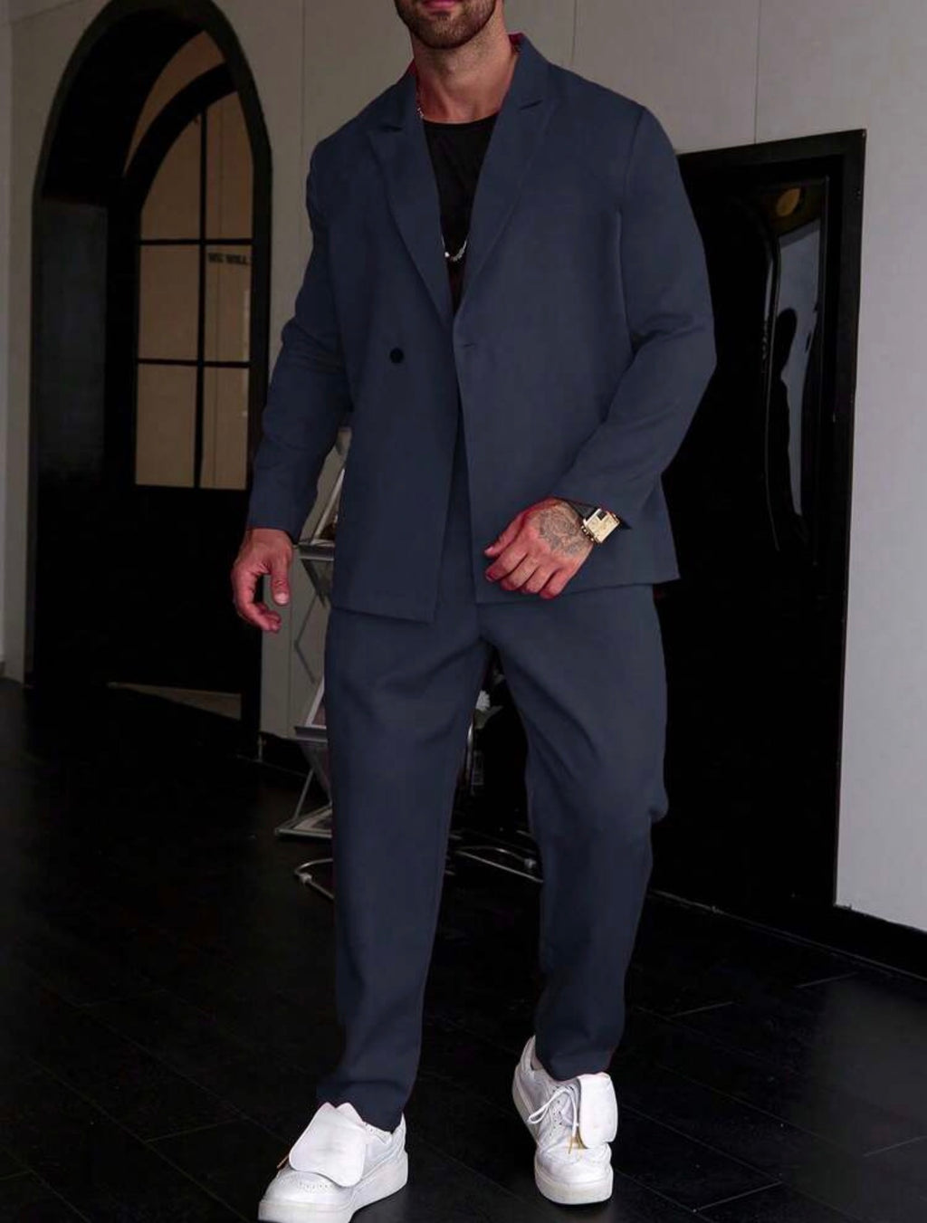 Men’s Single-Breasted Blazer & Pocket Detail Suit Pants Two-Piece Formal Set