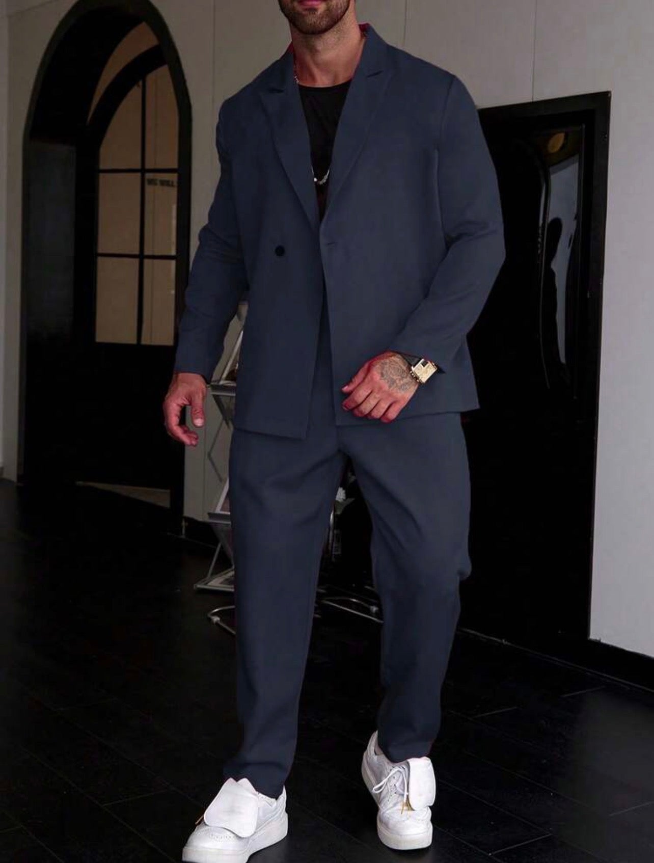 Men’s Single-Breasted Blazer & Pocket Detail Suit Pants Two-Piece Formal Set