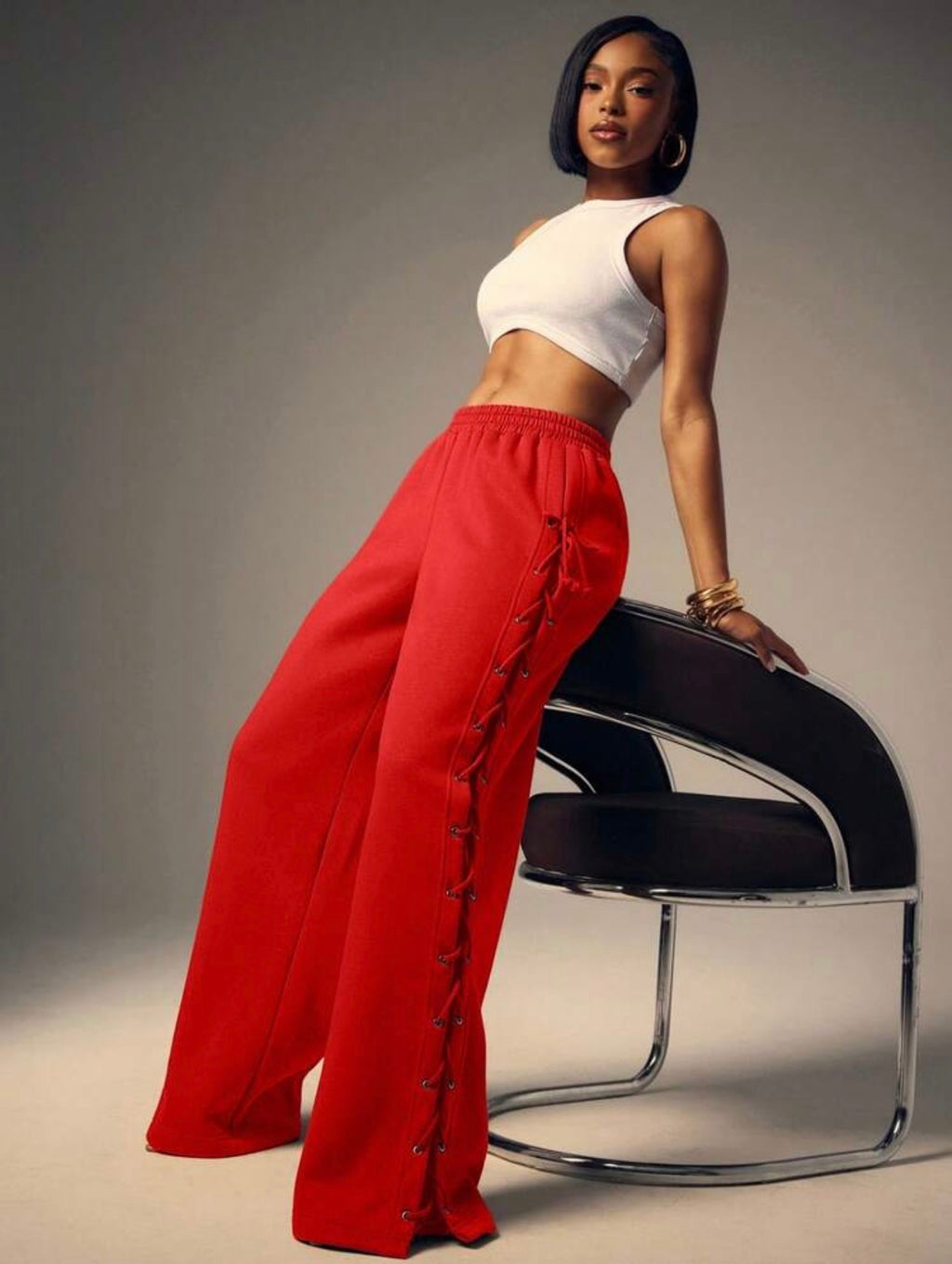 Women’s Side Cut-Out Lace-Up Sweatpants – Casual Streetwear Joggers