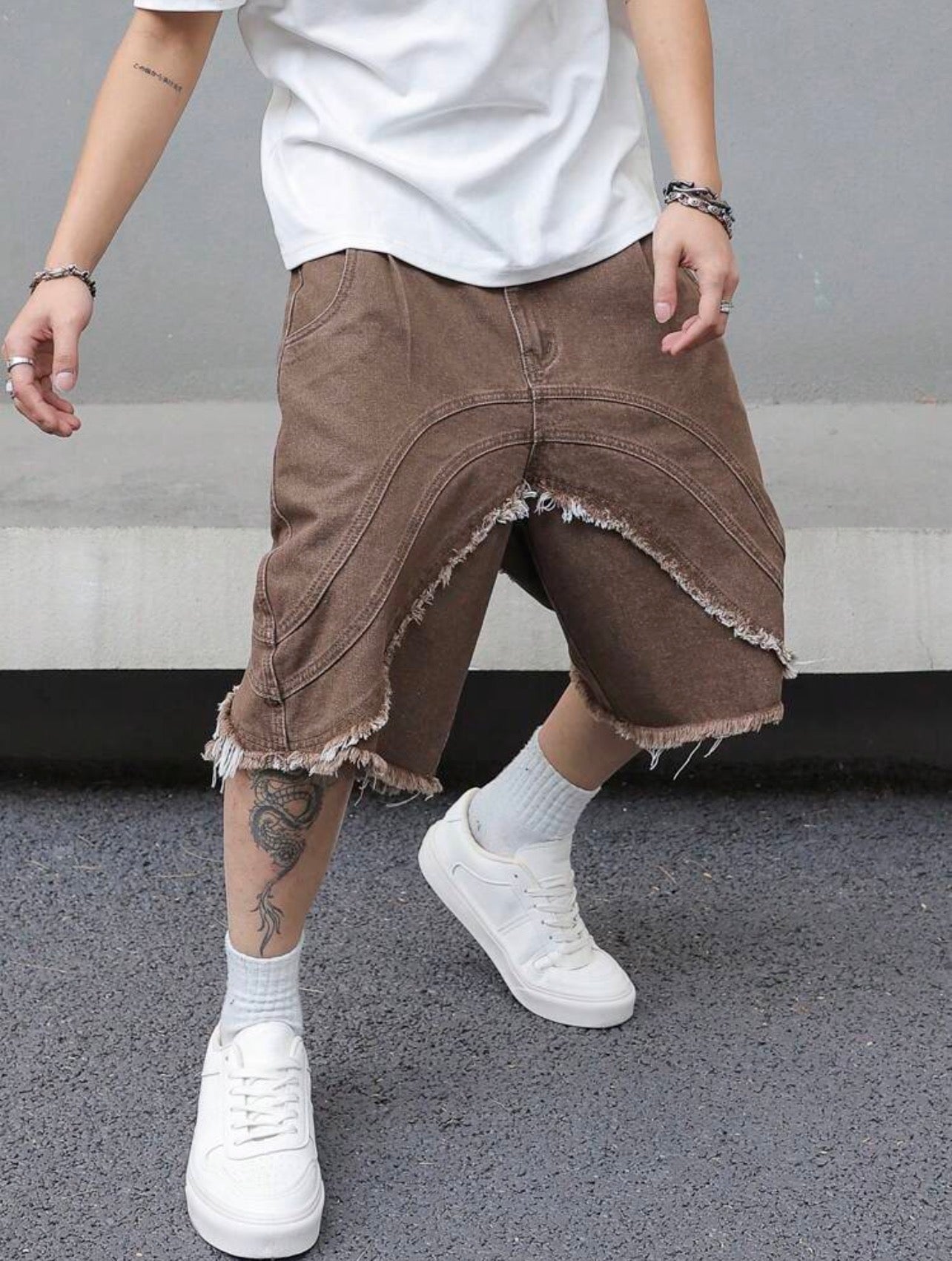 Men’s Distressed Wide Leg Jeans – Fashion Streetwear Denim Shorts