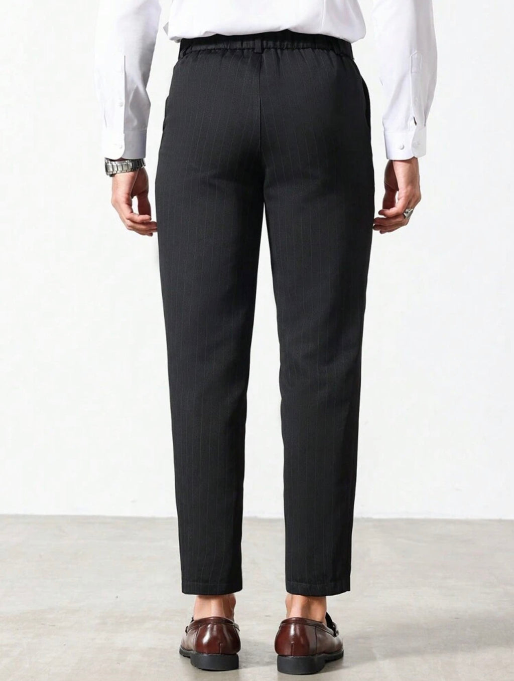 Men’s Vertical Striped Tapered Suit Pants – Business Casual Formal Trousers