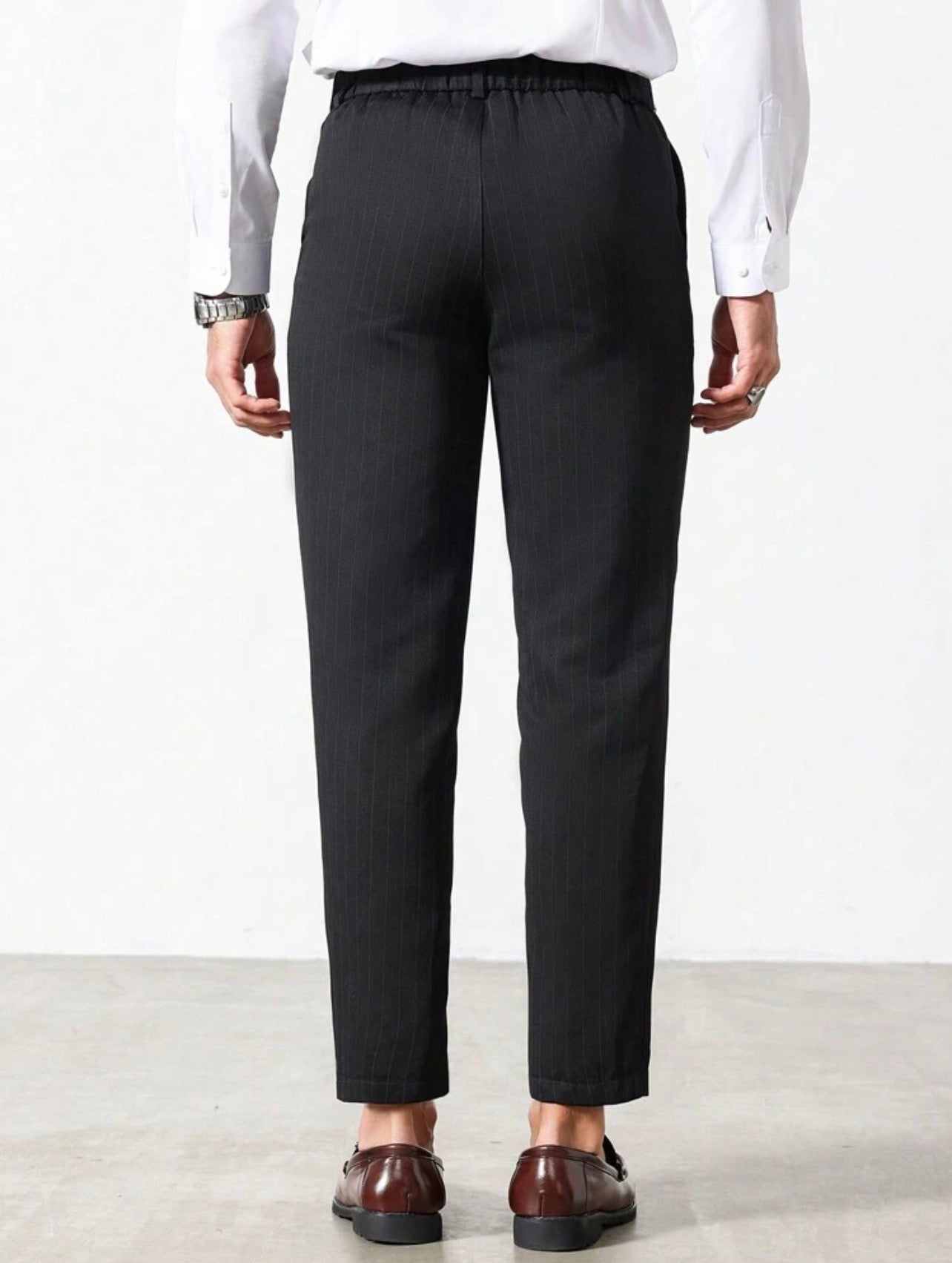 Men’s Vertical Striped Tapered Suit Pants – Business Casual Formal Trousers