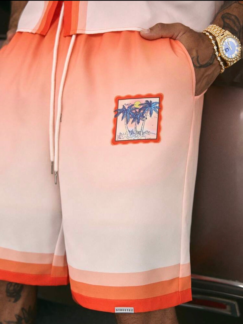 Men’s Printed Polo Shirt & Shorts Two-Piece Set – Loose Fit Streetwear Outfit