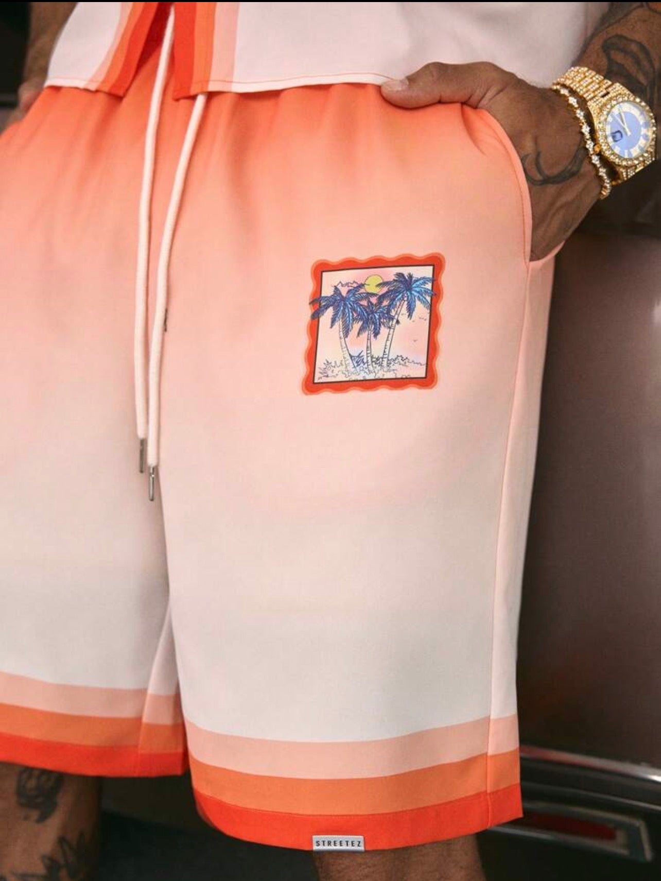 Men’s Printed Polo Shirt & Shorts Two-Piece Set – Loose Fit Streetwear Outfit