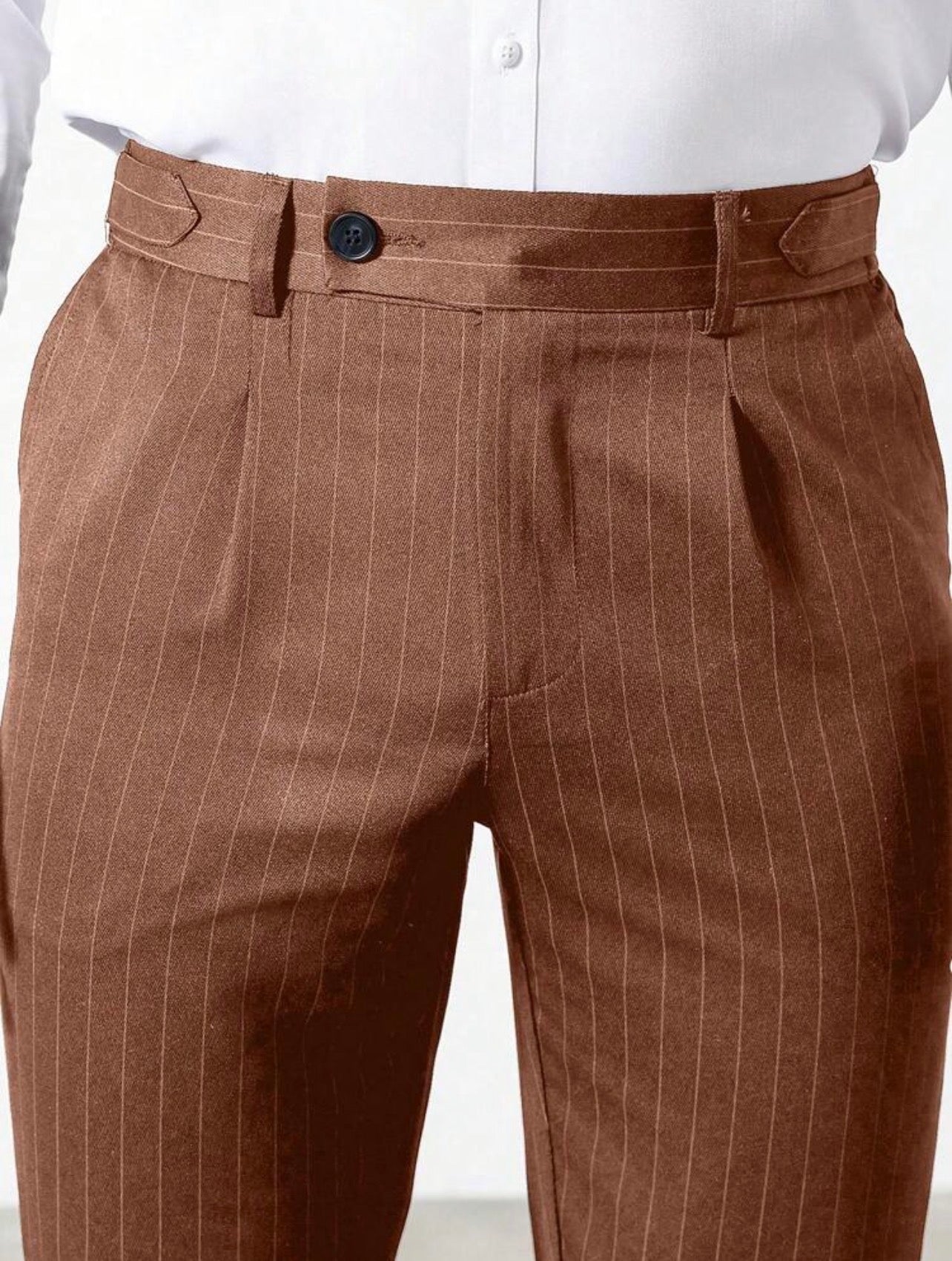 Men’s Vertical Striped Tapered Suit Pants – Business Casual Formal Trousers
