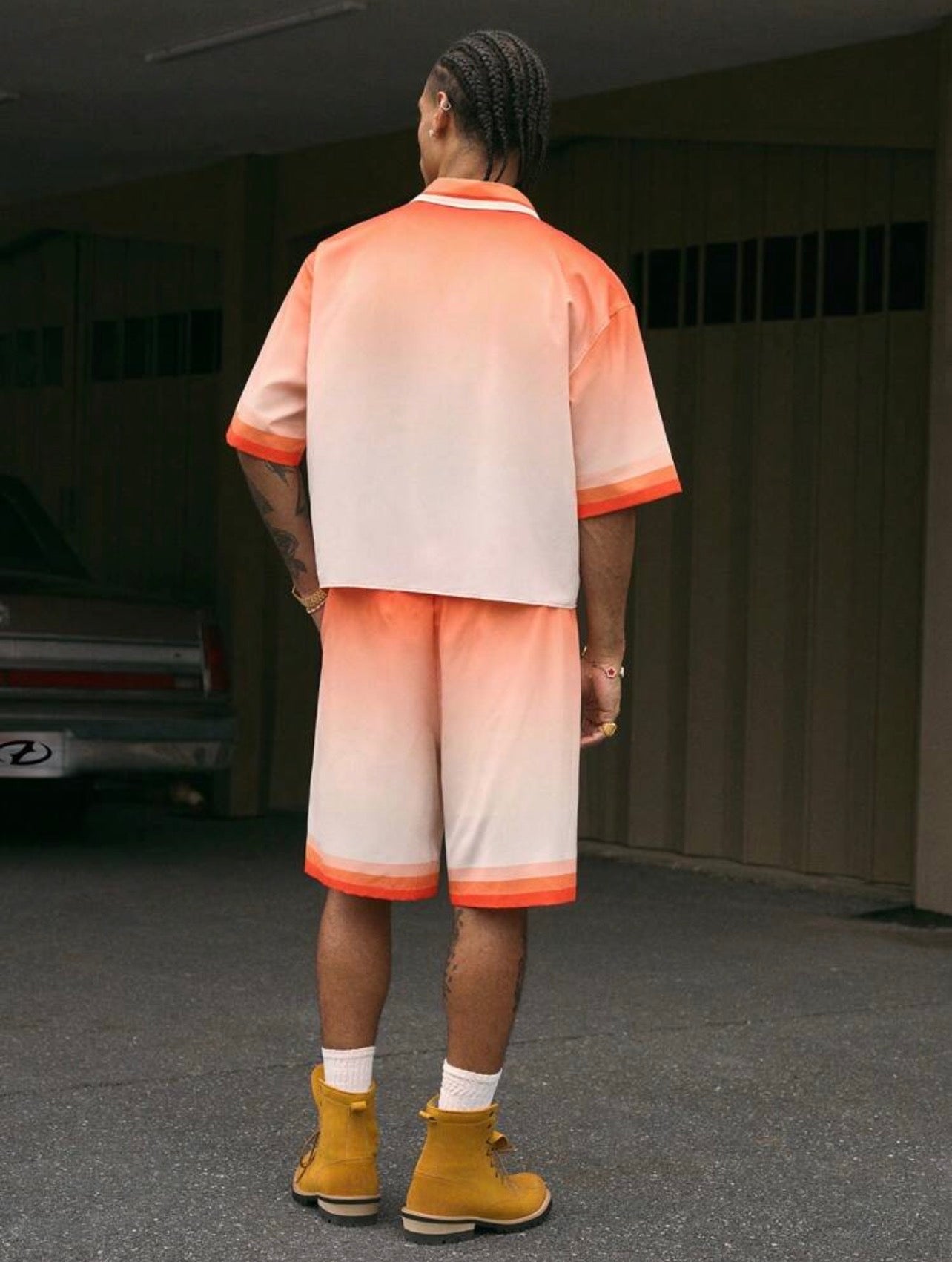 Men’s Printed Polo Shirt & Shorts Two-Piece Set – Loose Fit Streetwear Outfit