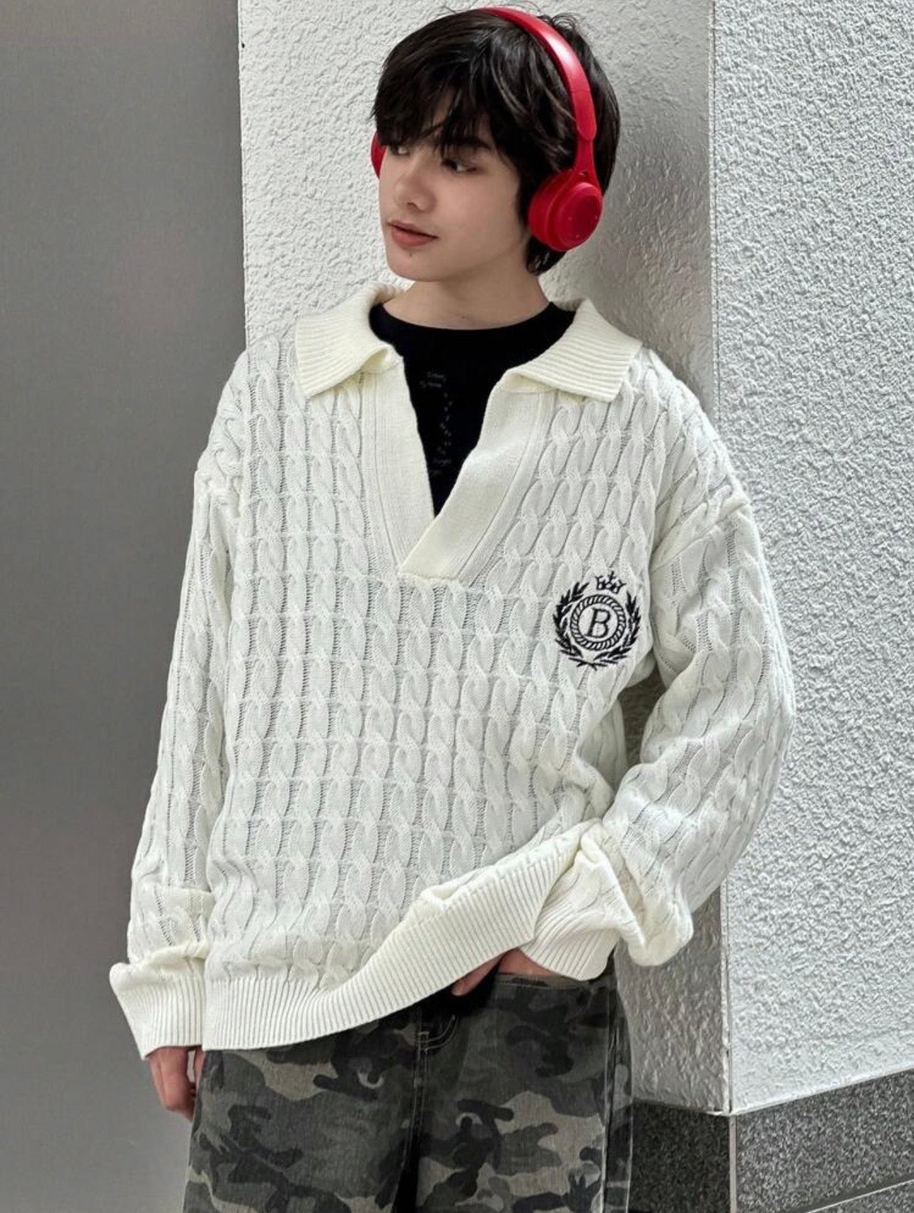 Men’s Drop Shoulder Letter Pattern Knitted Sweater – Casual Relaxed Fit Pullover