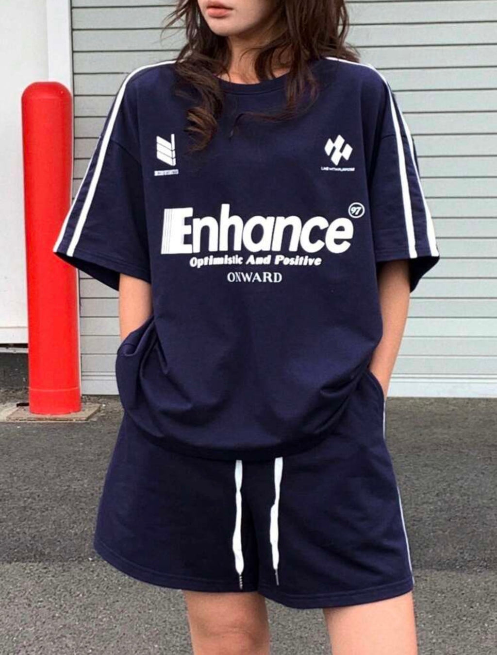 Women’s Letter Graphic Contrast Stripe T-Shirt & Shorts Two-Piece Pajama Set