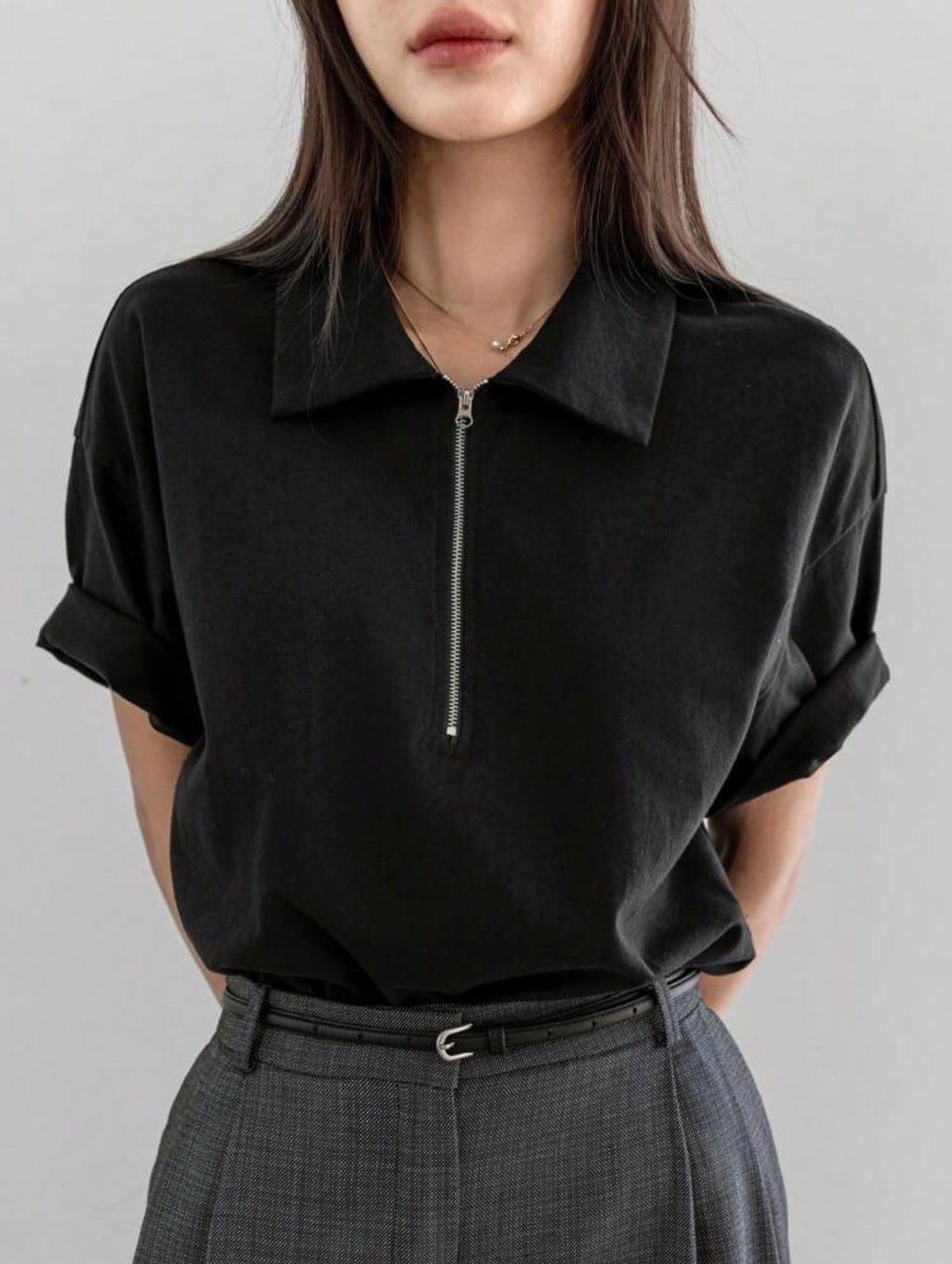 Women’s Polo Collar Partial Button Short Sleeve T-Shirt – Casual Business Style
