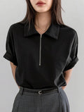 Women’s Polo Collar Partial Button Short Sleeve T-Shirt – Casual Business Style