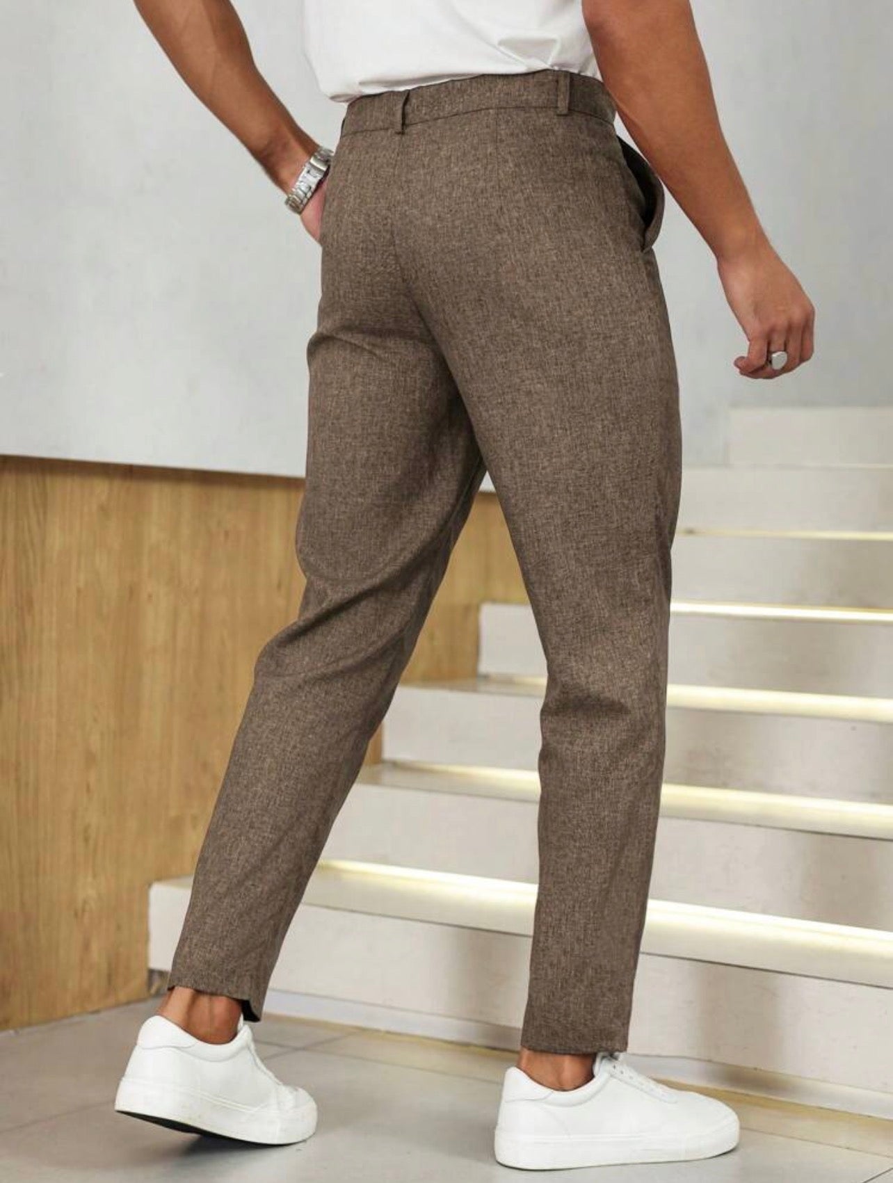 Men’s Minimalist Tapered Suit Pants – Casual Commuter Formal Trousers
