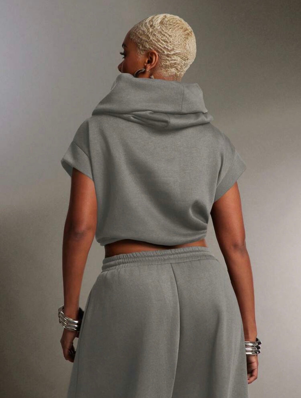 Women’s High Neck Hooded Terry Sweatshirt Top – Multi-Wear Streetwear Hoodie