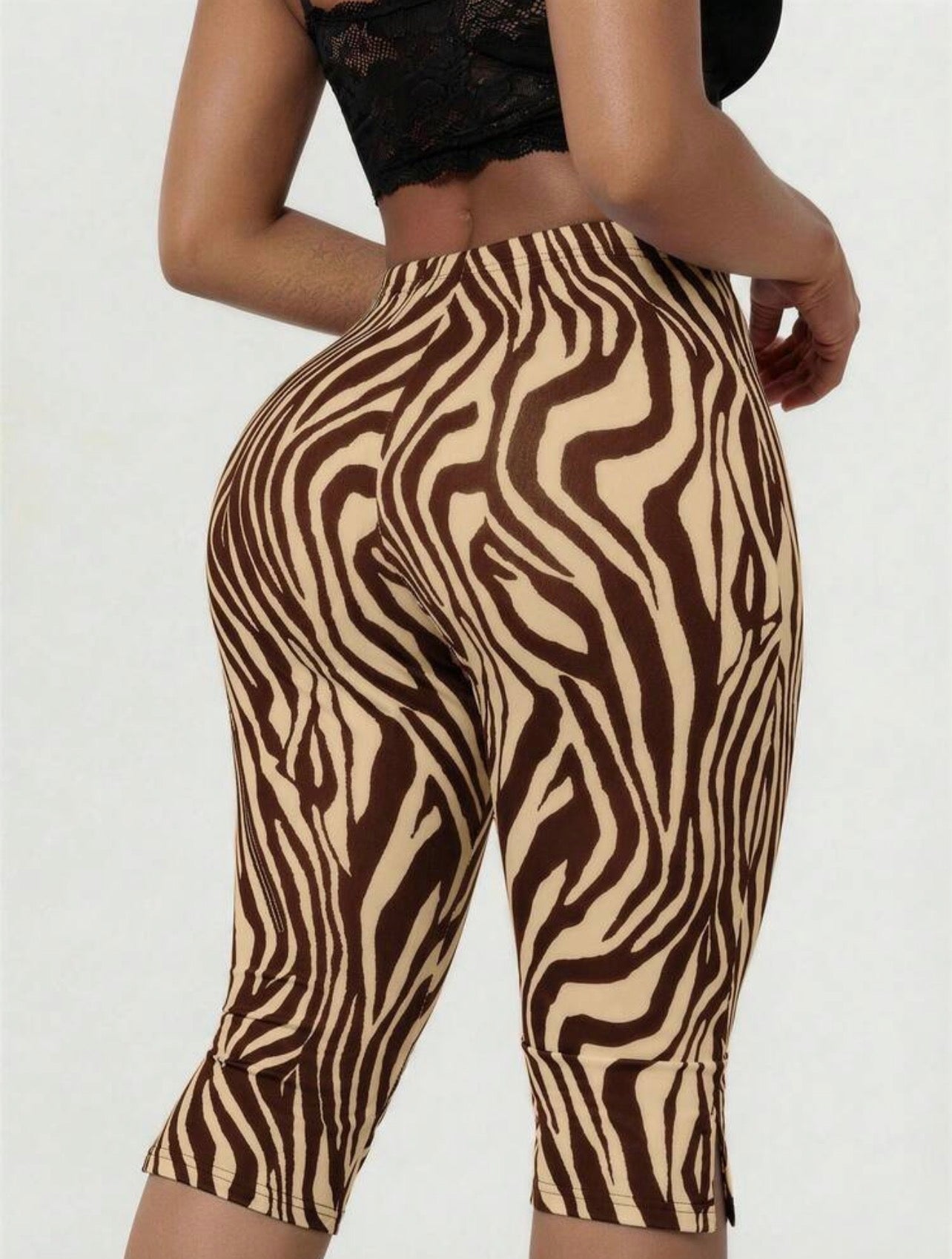 Women’s High Waist Skinny Split Hem Cropped Leggings – Casual Versatile Capris