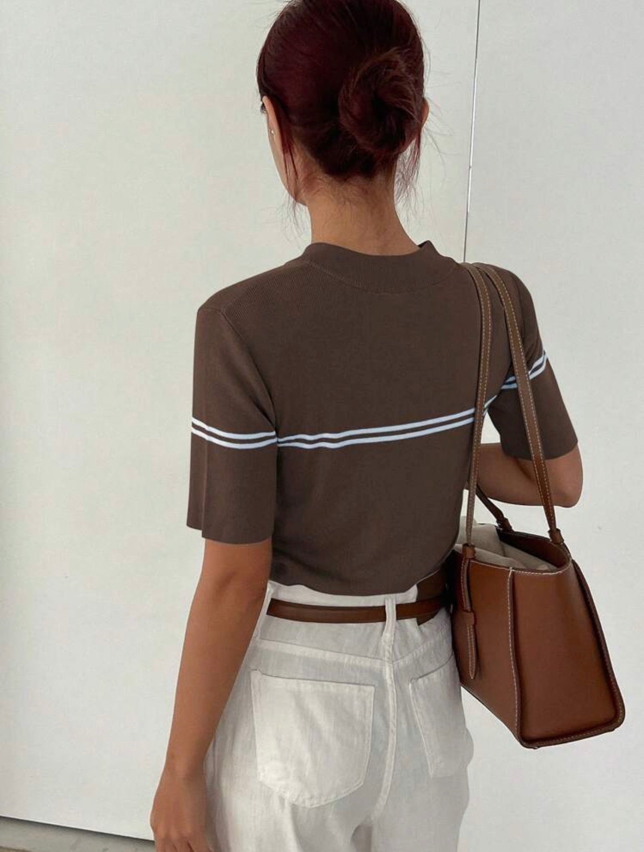 Women’s Business Casual Stand Collar Short Sleeve Knit Pullover Top