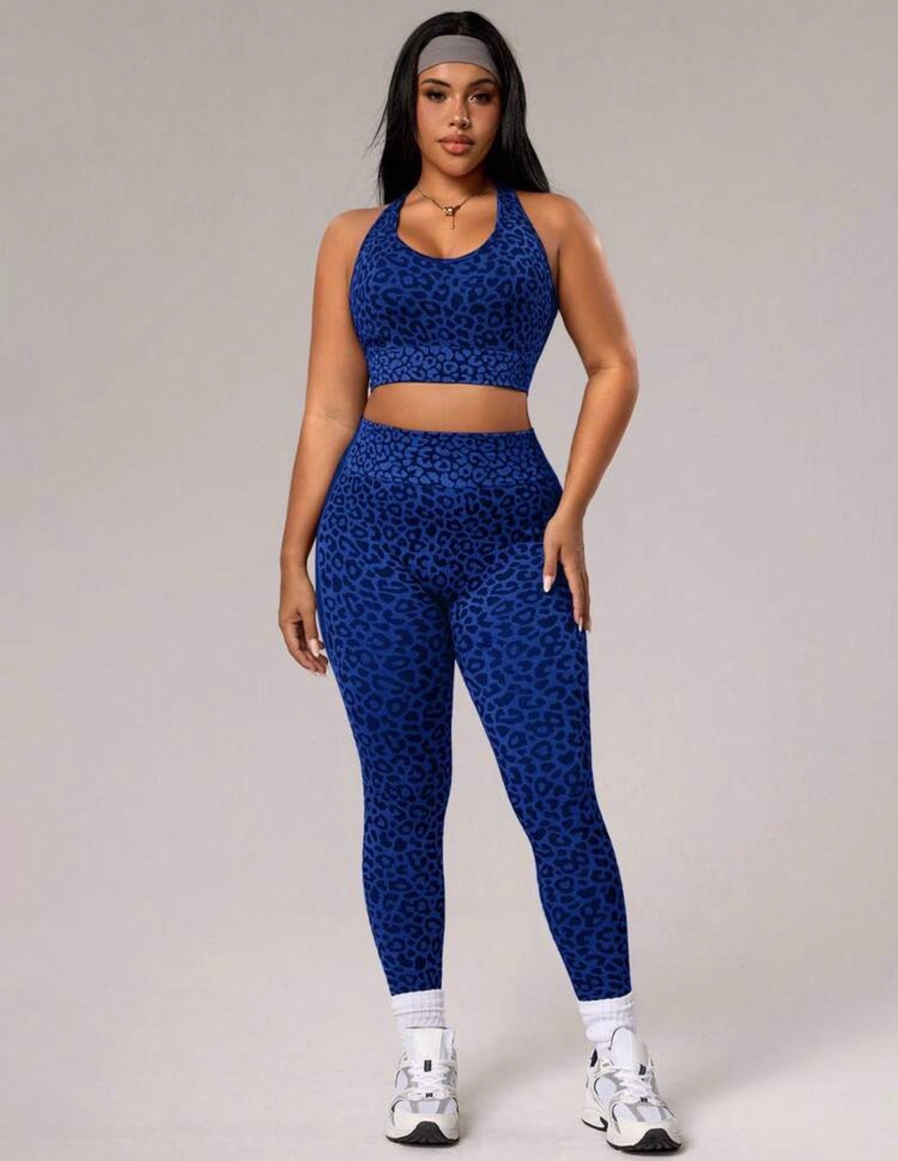 Women’s Plus Size Leopard Jacquard Camisole & Leggings Two-Piece Sports Set