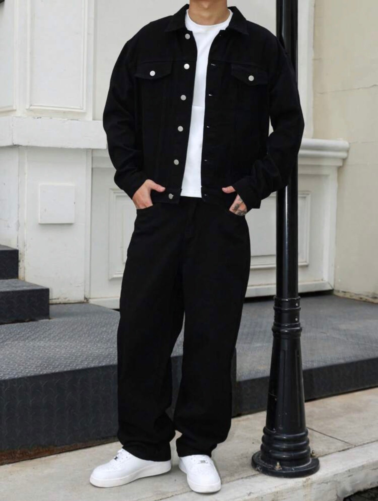 Men’s Denim Jacket & Loose Fit Pants Two-Piece Set – Casual Spring/Autumn Outfit