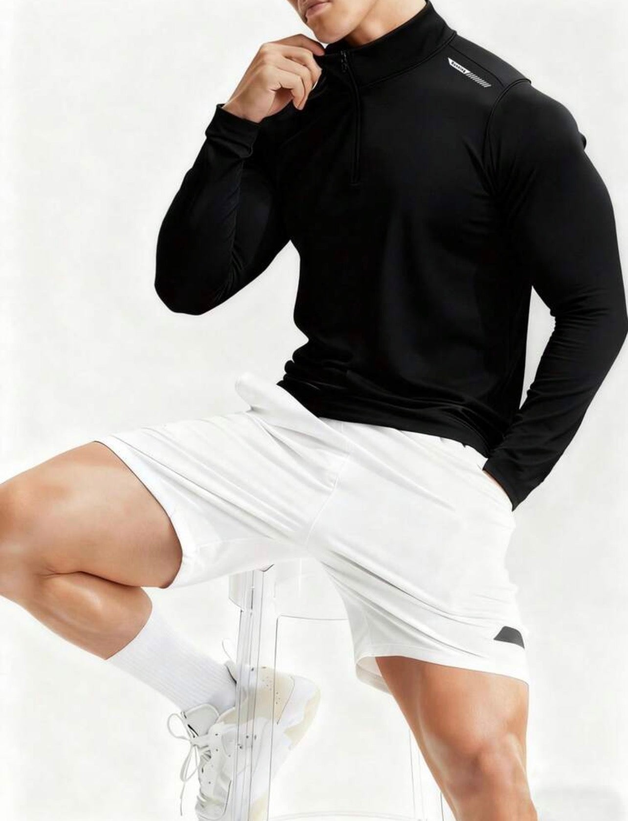 Men’s Letter Graphic Quarter-Zip Sports Jacket Lightweight Fitness Workout Top