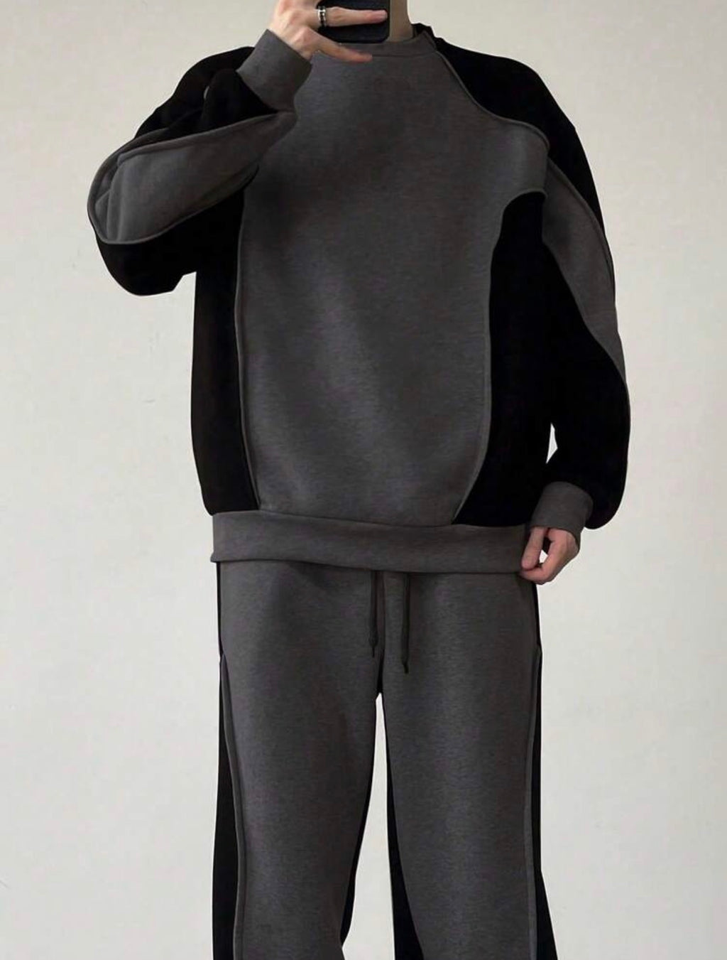 Men’s Contrast Color Long Sleeve Sweatshirt & Sweatpants Two-Piece Set – Casual Cozy Outfit