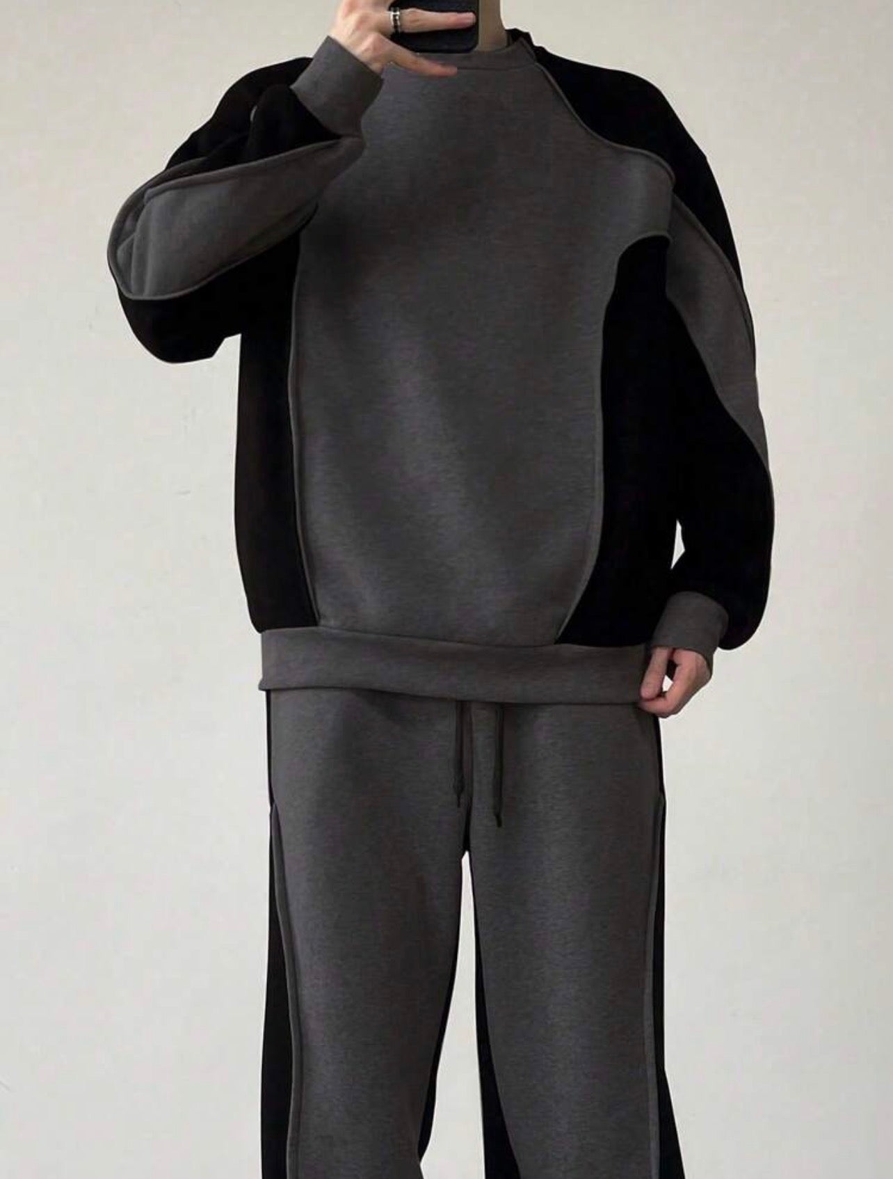 Men’s Contrast Color Long Sleeve Sweatshirt & Sweatpants Two-Piece Set – Casual Cozy Outfit