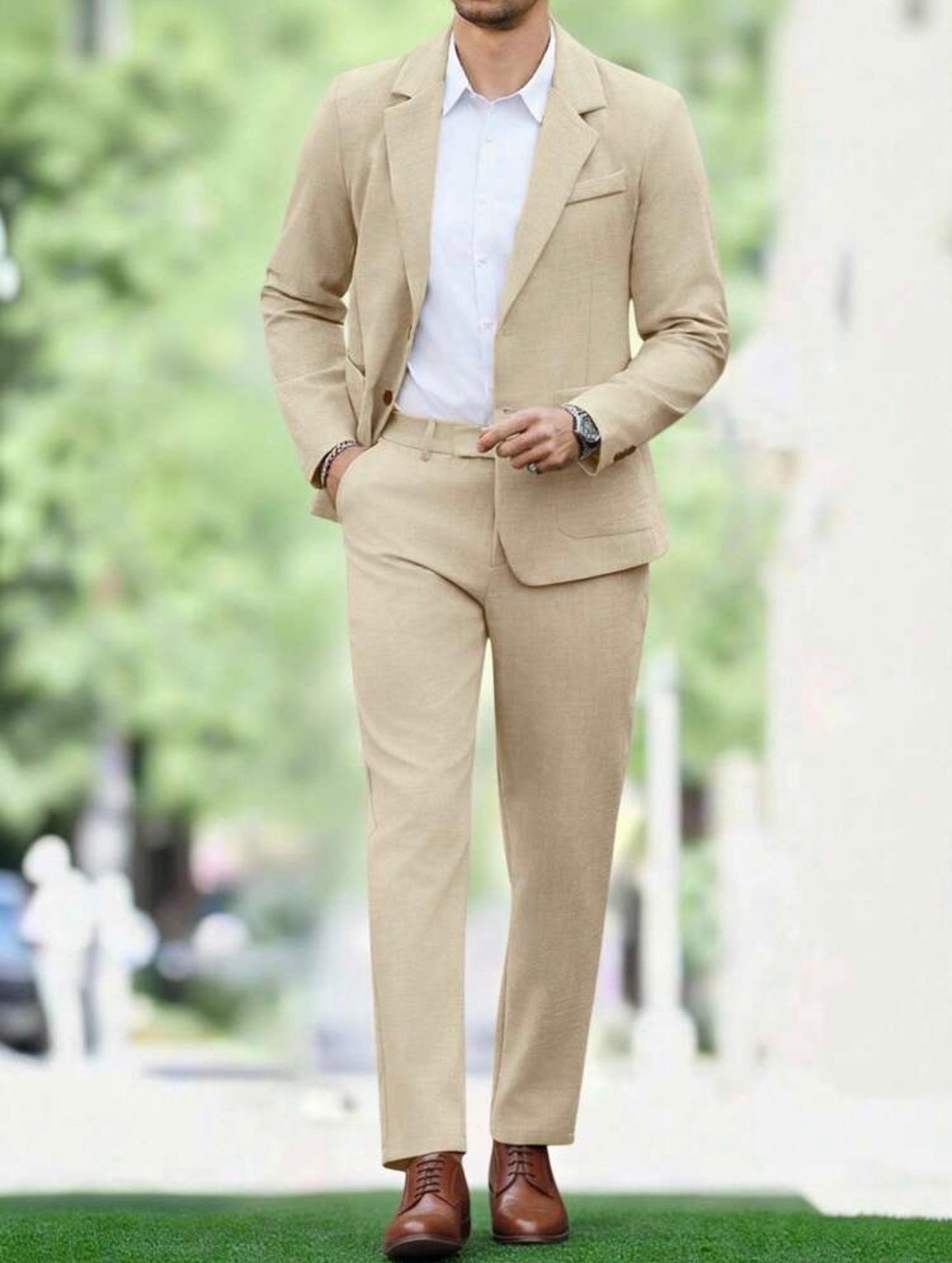 Men’s Solid Color Business Suit Set – Blazer & Pants Two-Piece Formal Outfit