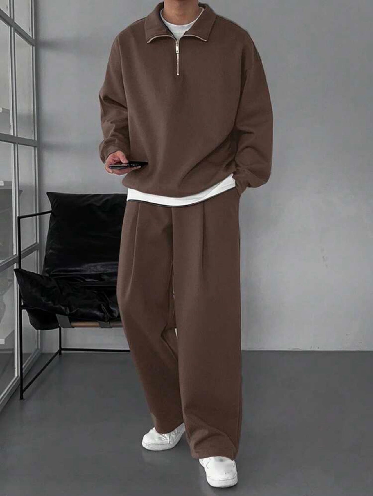 Men’s Fleece Sweatsuit Two-Piece Set – Autumn/Winter Casual Outfit