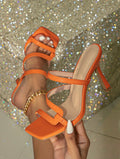 Women’s Square Toe Mule Sandals – Elegant Leather High Heels | Slip-On Mule Slides, Wide-Fit Friendly Design for Spring/Summer | Party, Vacation & Banquet Shoes