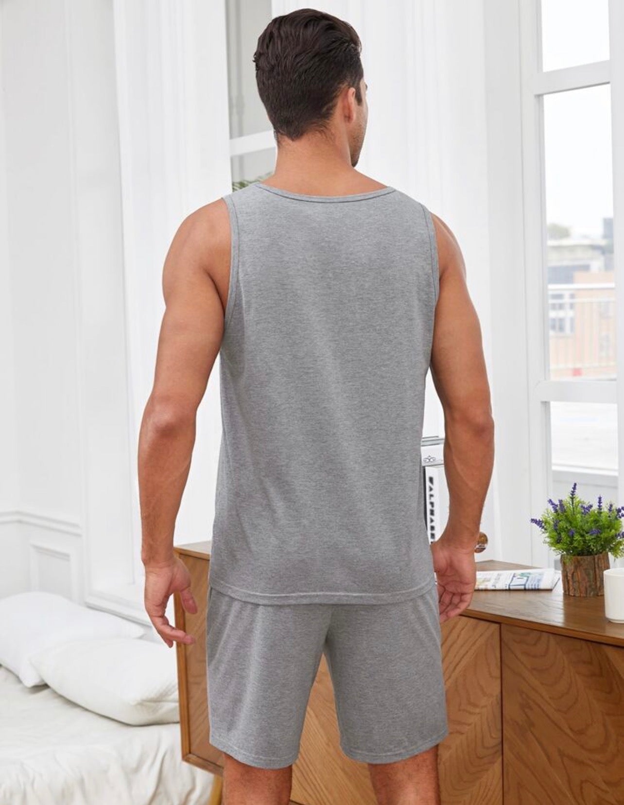 Men’s Graphic Letter Print Pajama Set, Comfortable Sleepwear Loungewear Two-Piece Set.
