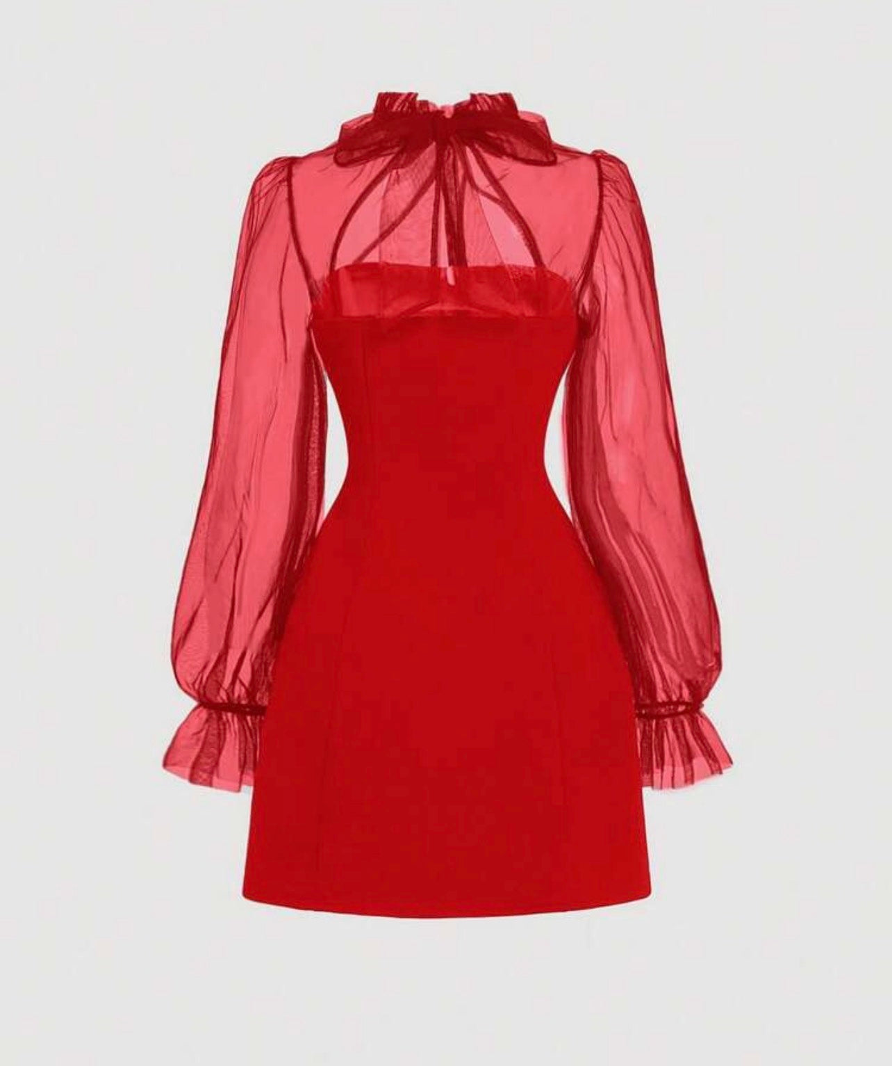 Girls Bow Detail Black A-Line Dress with Mesh Flare Sleeves & Turtleneck Design