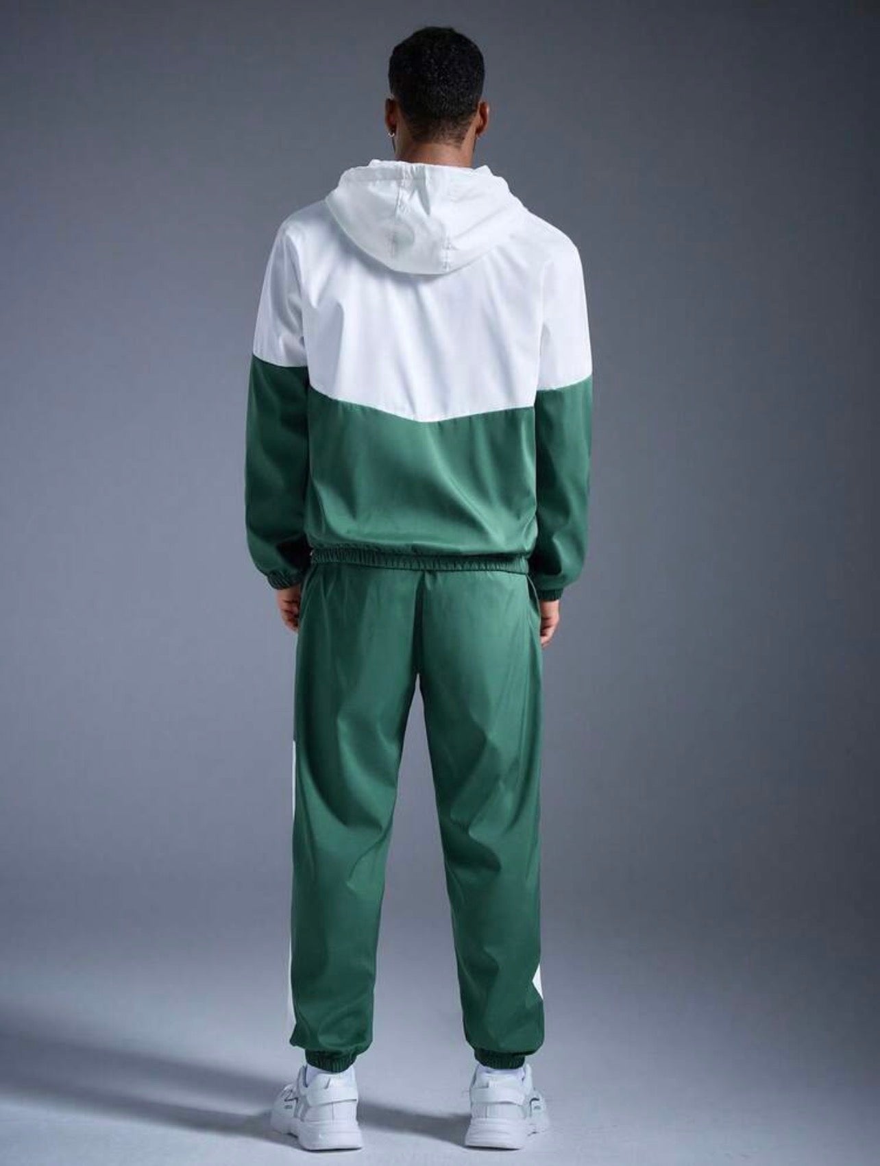 Men’s Contrast Color Hooded Jacket & Sweatpants Two-Piece Tracksuit Set – Sportswear Outfit