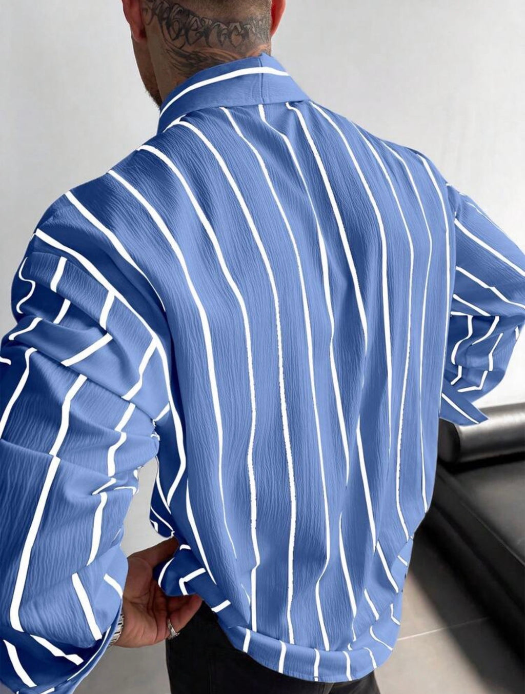 Men’s Classic Striped Linen-Feel Long Sleeve Button-Down Shirt – Casual Office Top