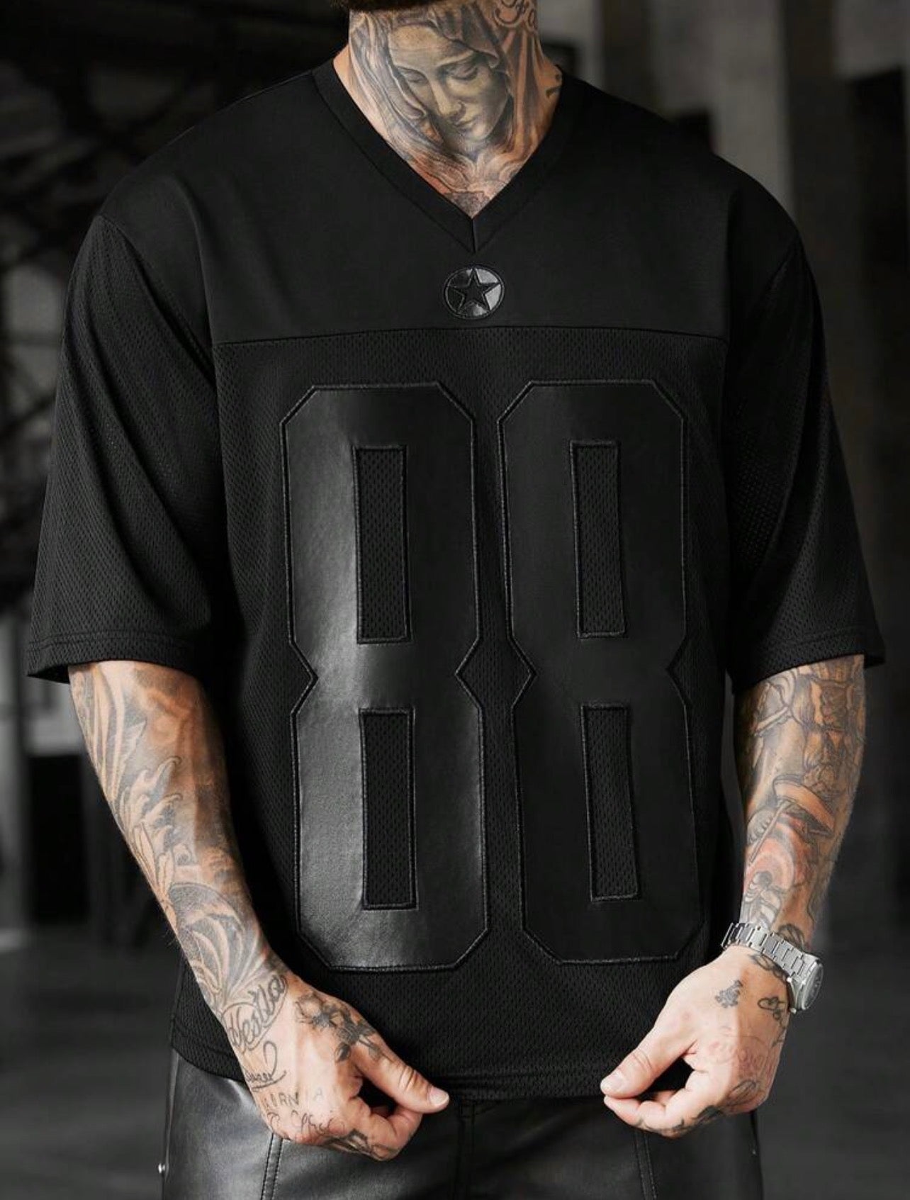 Men’s Numeric Embroidery V-Neck Short Sleeve T-Shirt – Casual Loose Fit Top