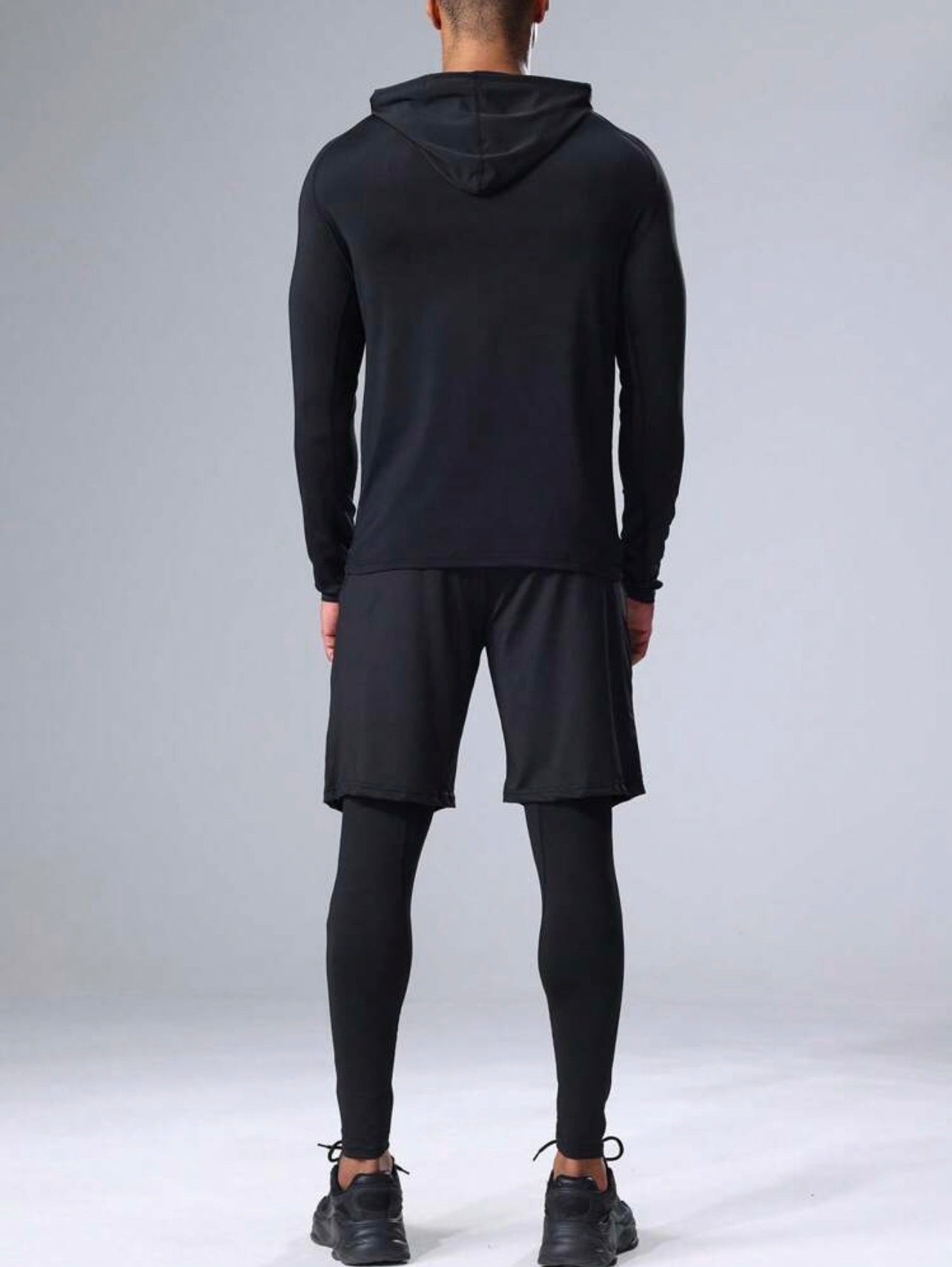 Men’s 3-Piece Compression Sports Set with Long Sleeve Shirt, Hoodie & Fitness Pants