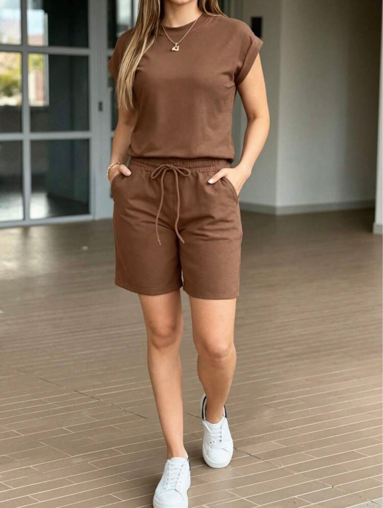 Women’s Breathable Short Sleeve Top & Drawstring Bermuda Shorts Two-Piece Set