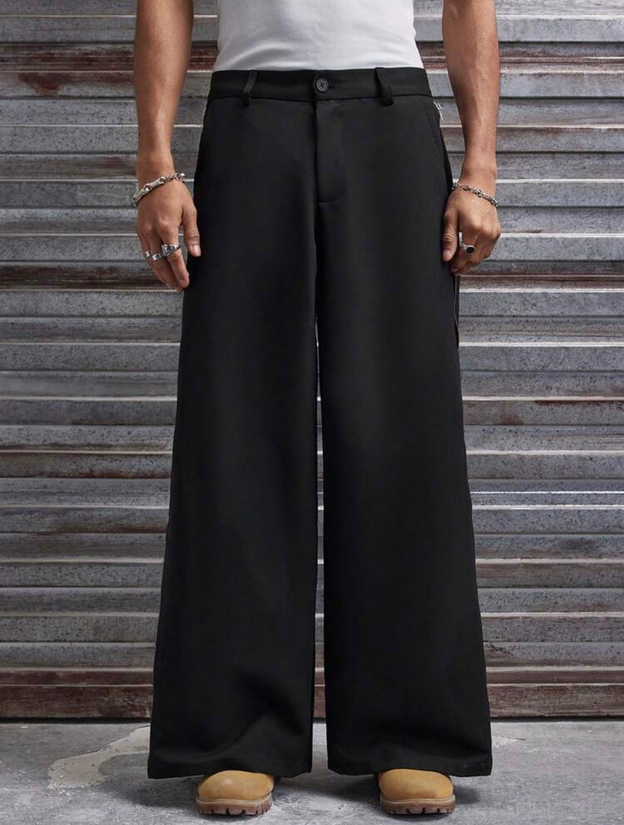 Men’s Zip Decor Loose Wide-Leg Pants – Casual Street Fashion Trousers