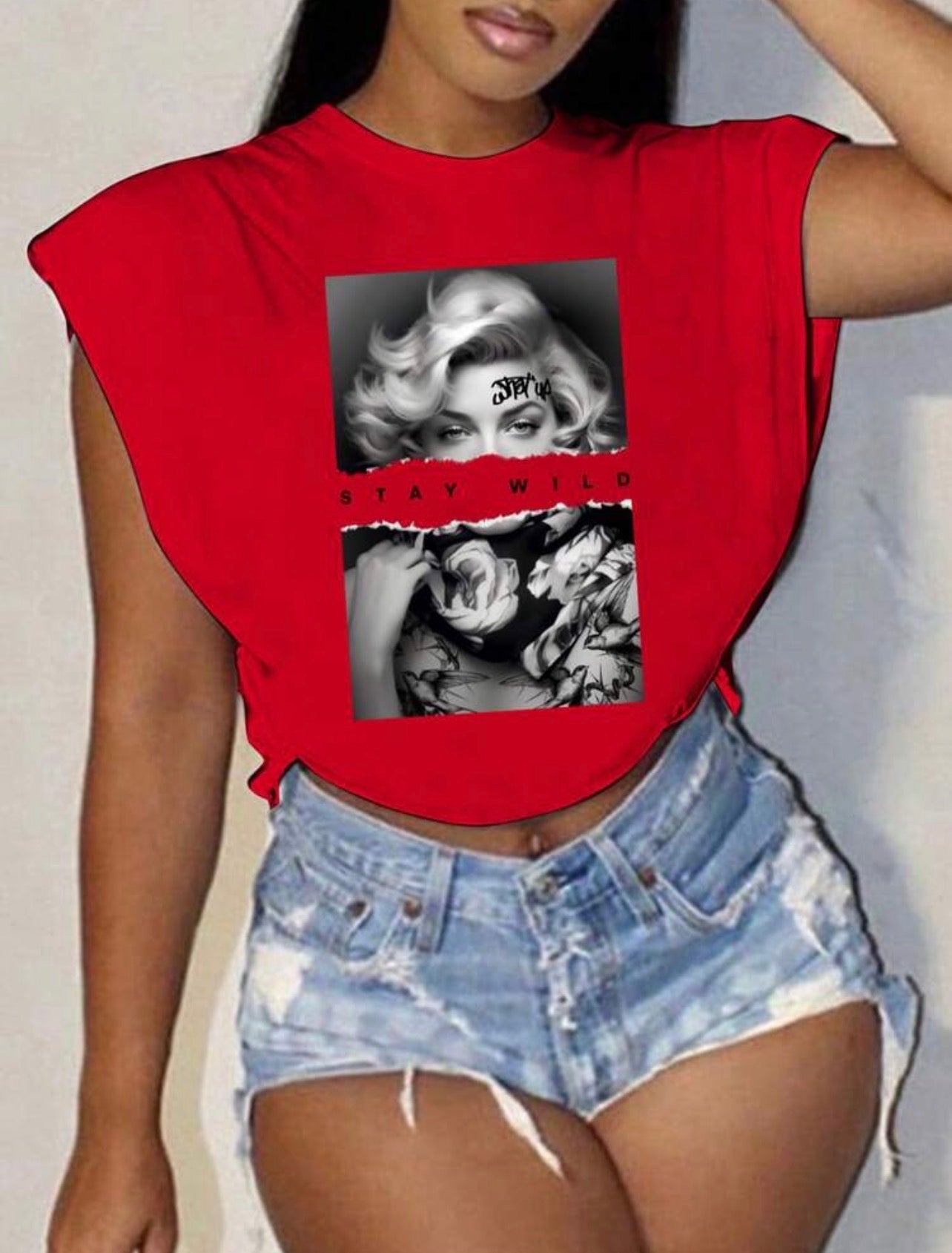 Women’s Vintage Graphic Round Neck Short Sleeve Cropped T-Shirt – Casual Summer Top