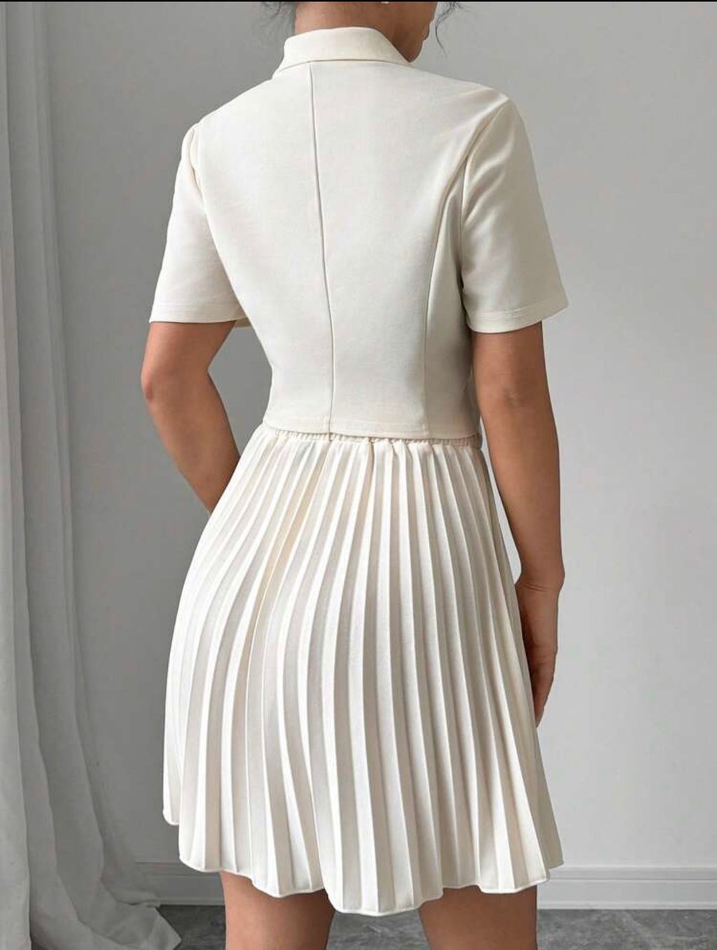Women’s Double-Breasted Short Sleeve Top & Pleated Skirt Two-Piece Set