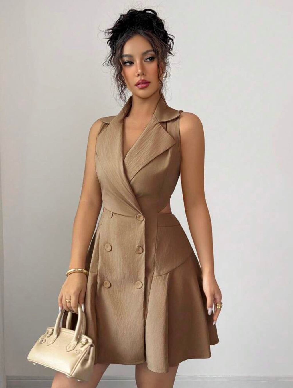 Women’s Double-Breasted Sleeveless Cropped Dress – Casual Summer Commuter Style