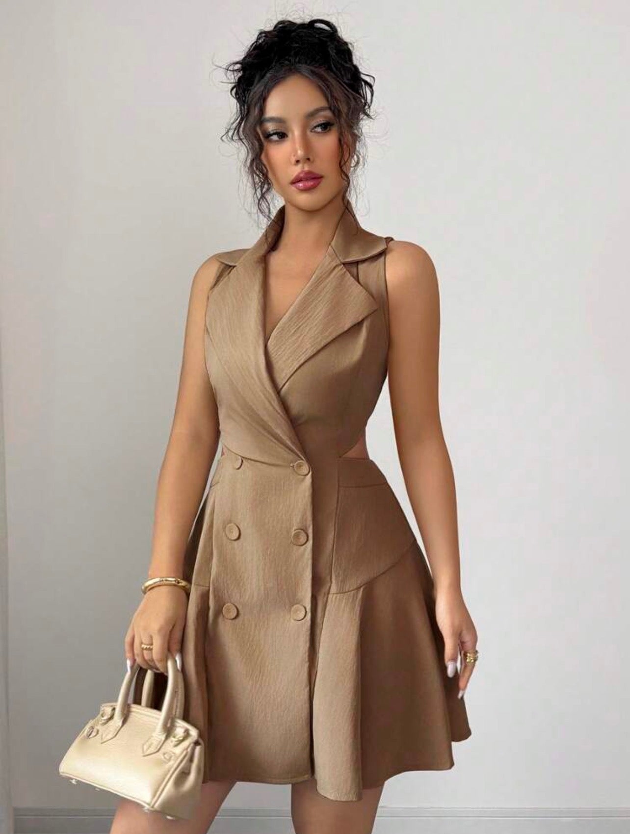 Women’s Double-Breasted Sleeveless Cropped Dress – Casual Summer Commuter Style