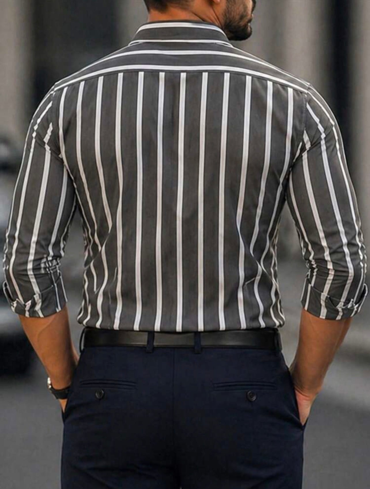 Men’s Digital Print Button-Front Long Sleeve Casual Business Shirt – Smart Casual Urban Top
