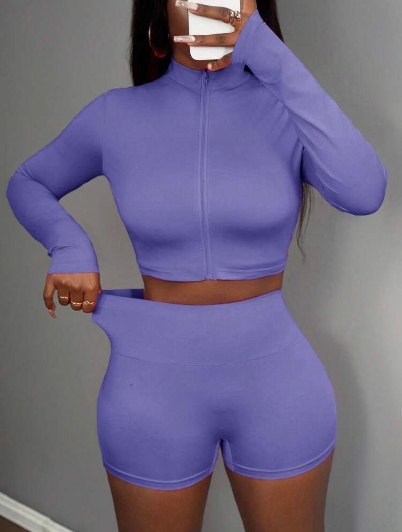 Women’s 3-Piece Sporty Summer Set with Half-Zip Jacket, Sleeveless Crop Top & Shorts