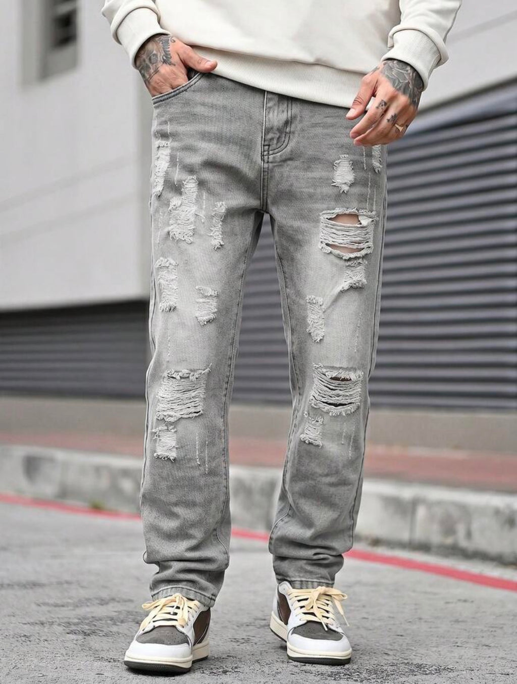 Men’s Straight Leg Distressed Jeans – Casual Outdoor Denim Pants
