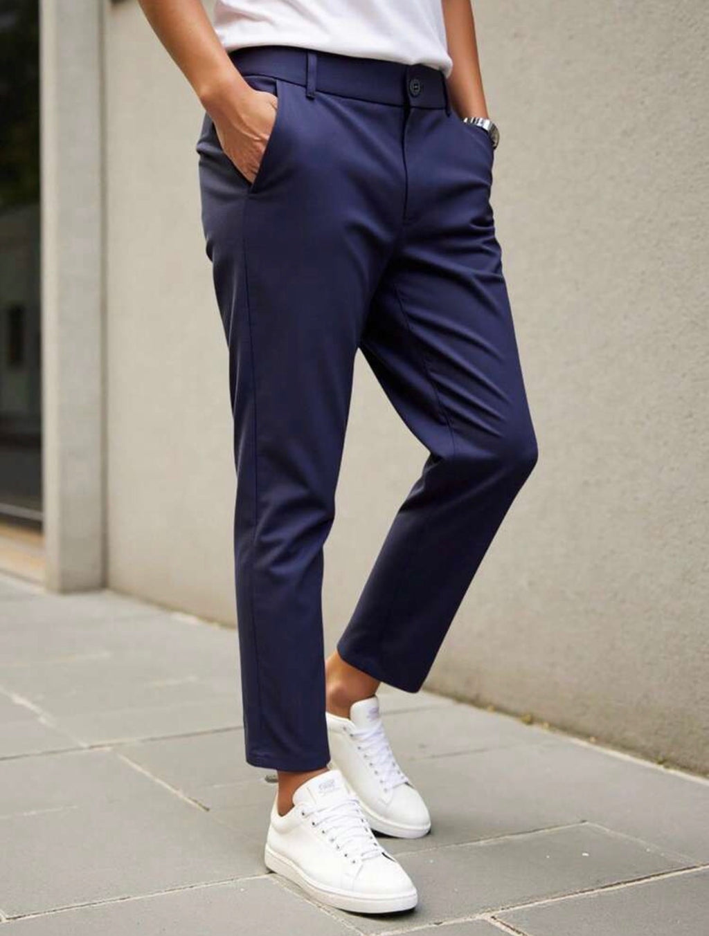 Men’s Vertical Striped Tapered Suit Pants – Business Casual Formal Trousers