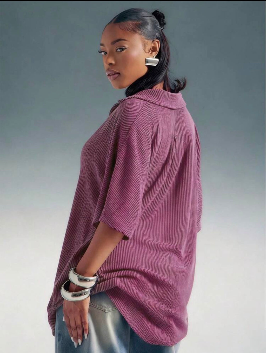 Women’s Plunge Neck Collared Oversized Short Sleeve Top – Casual Fashion Wear