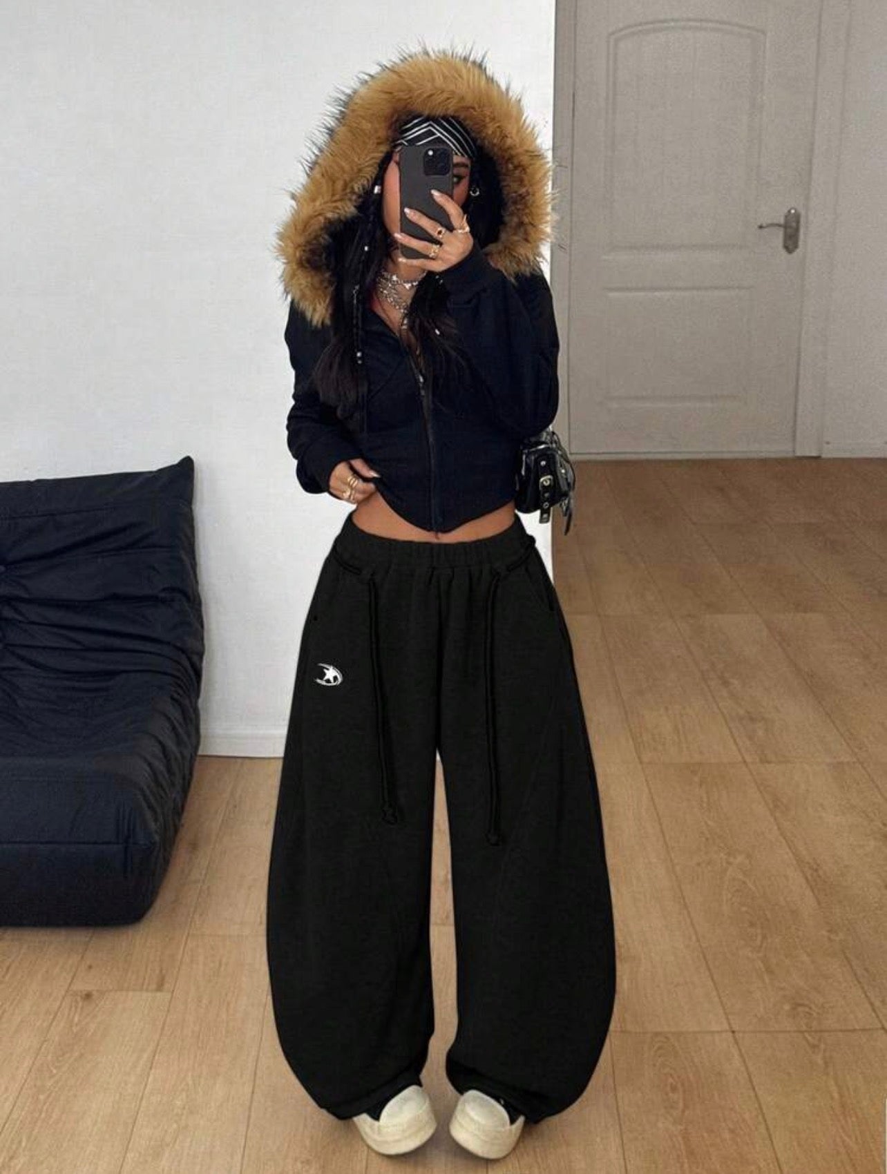 Women’s Casual Elastic Waist Curved Hem Pants – Preppy Streetwear Style