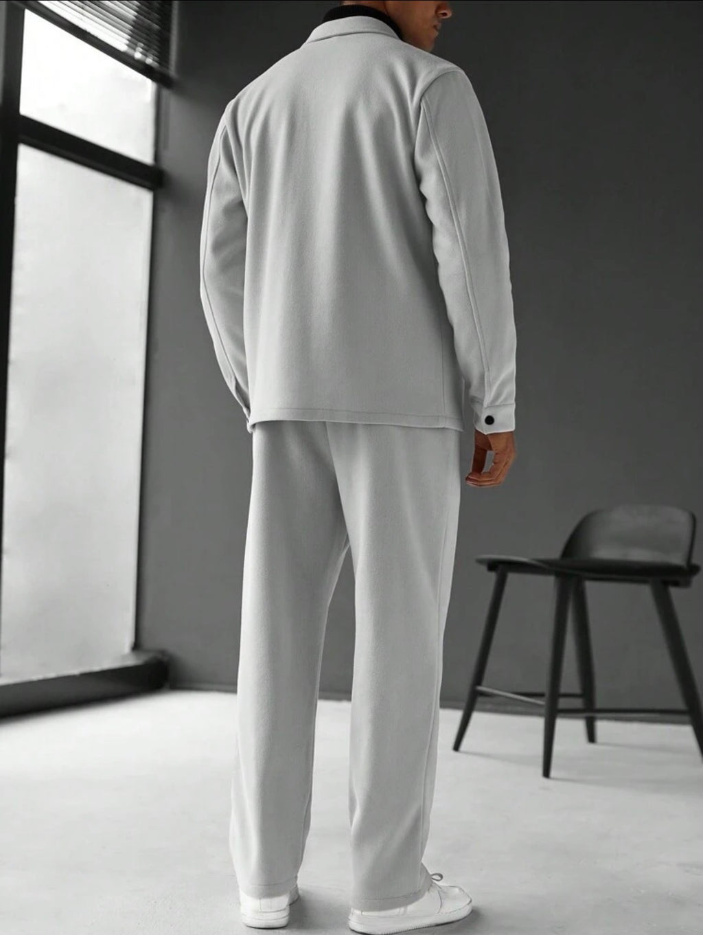 Men’s Solid Color Single-Breasted Jacket & Pants Two-Piece Set – Casual Fall Outfit